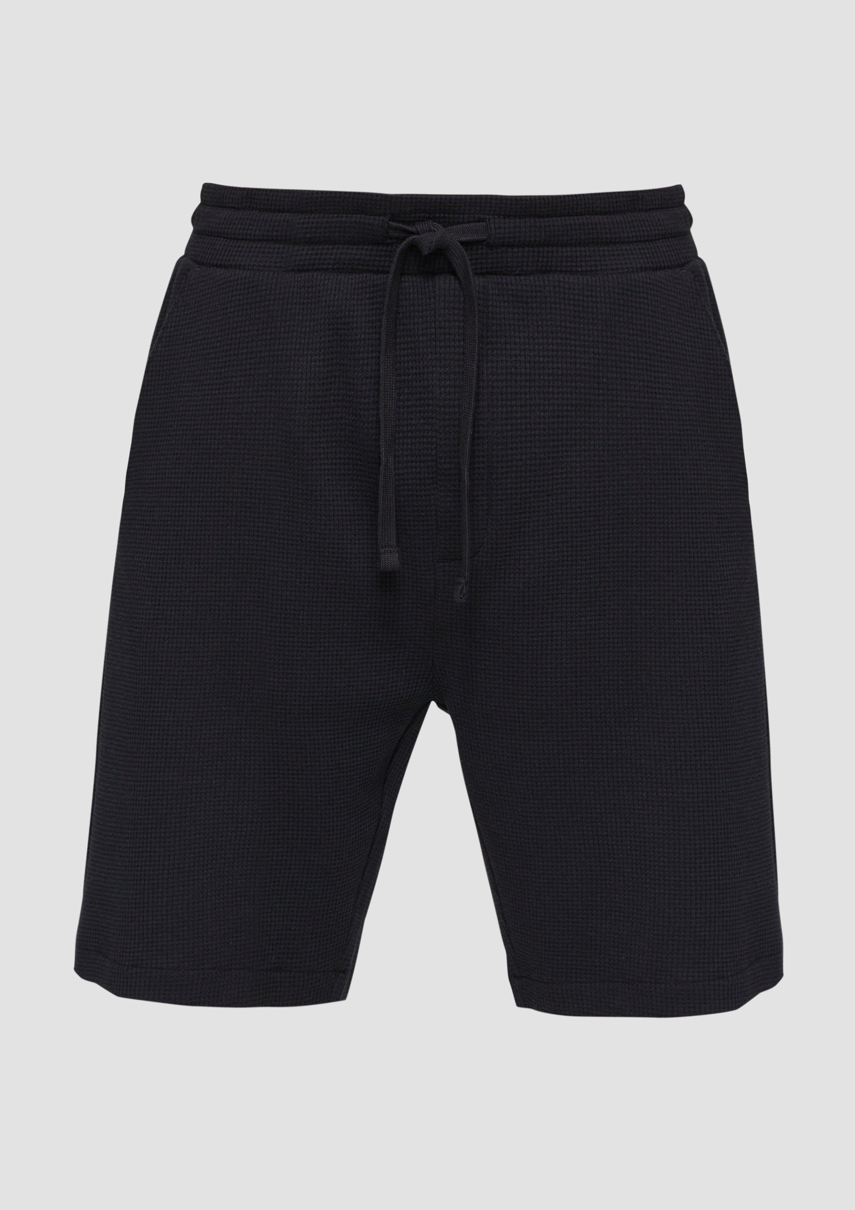 QS - Shorts aus Waffelpiqué mit Elastikbund, Herren, schwarz