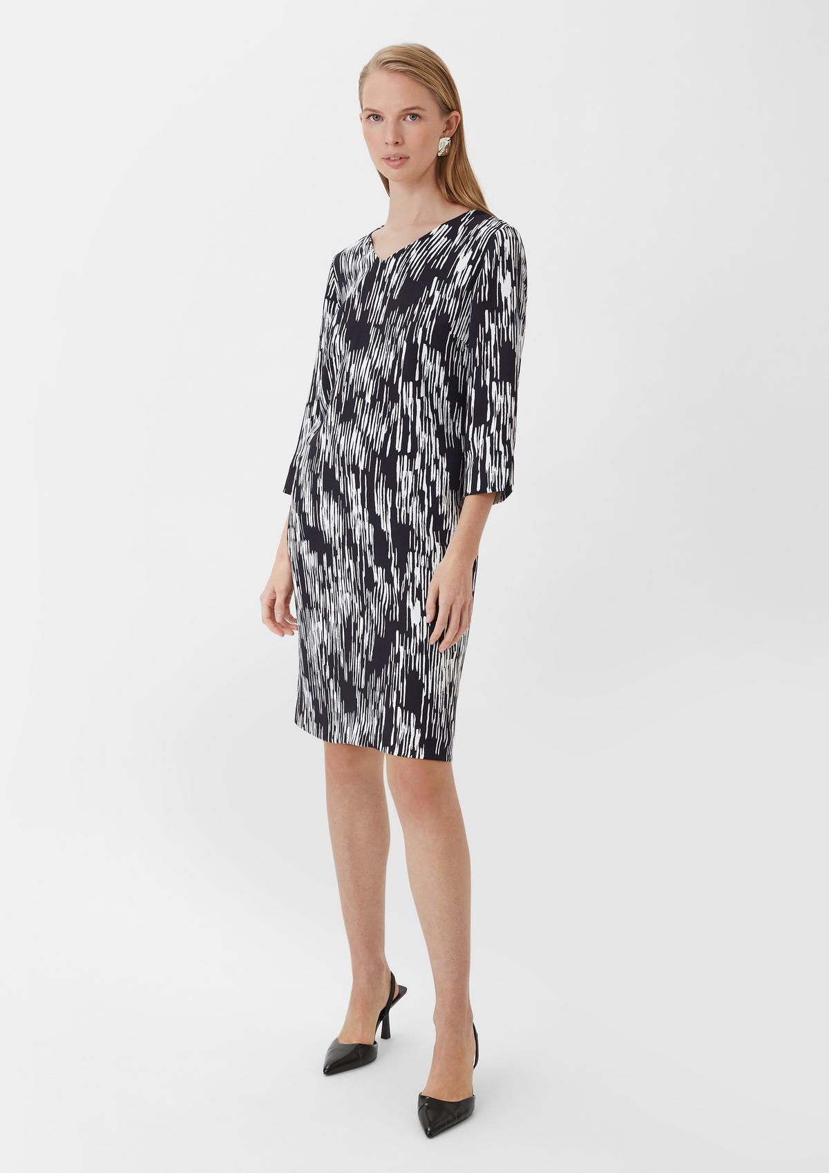comma Patterned crêpe dress with 3/4-length sleeves