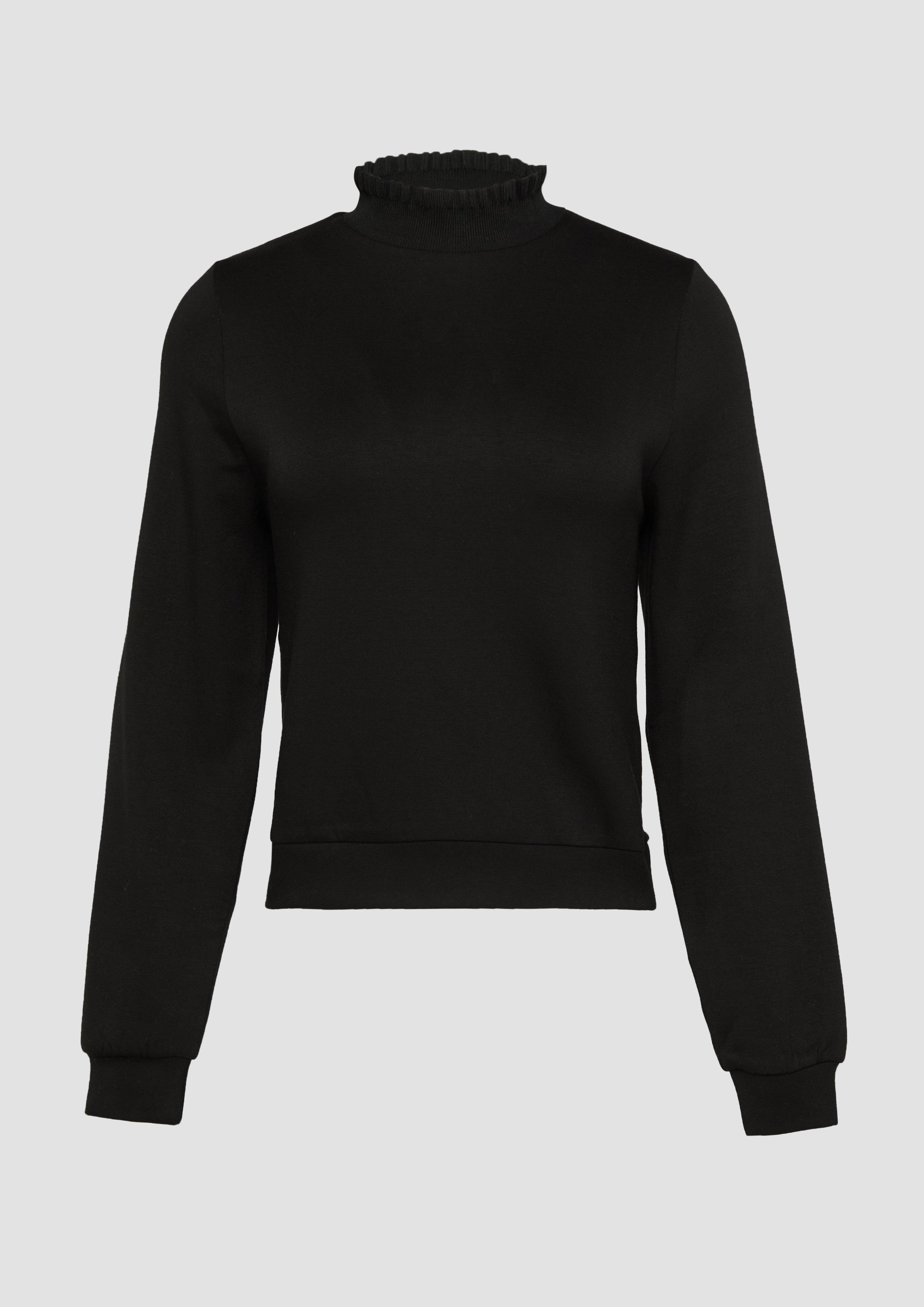 QS - Sweatshirt mit Strickkragen aus Viskosemix, Damen, schwarz