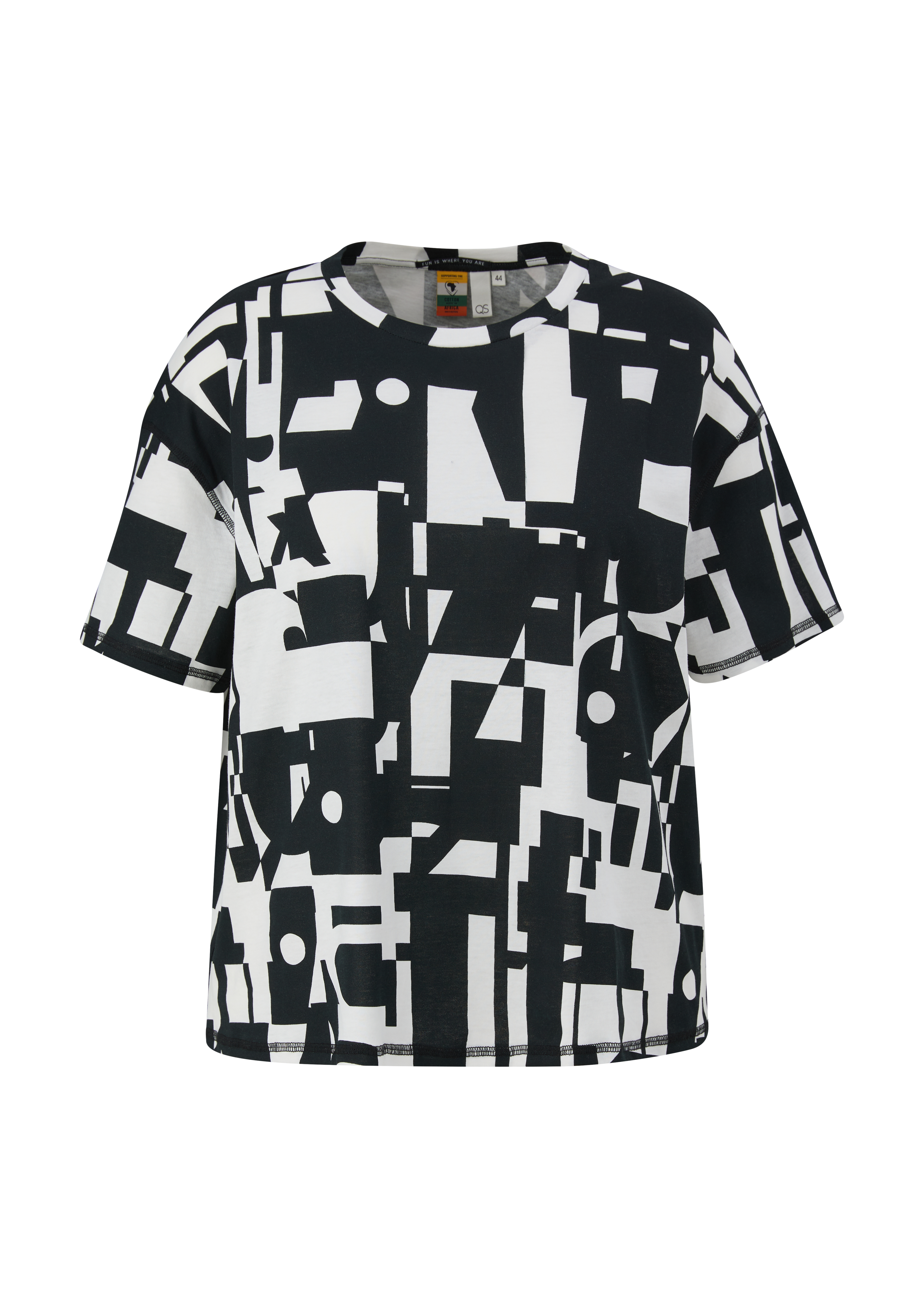 QS - T-Shirt mit All-over-Print, Damen, schwarz