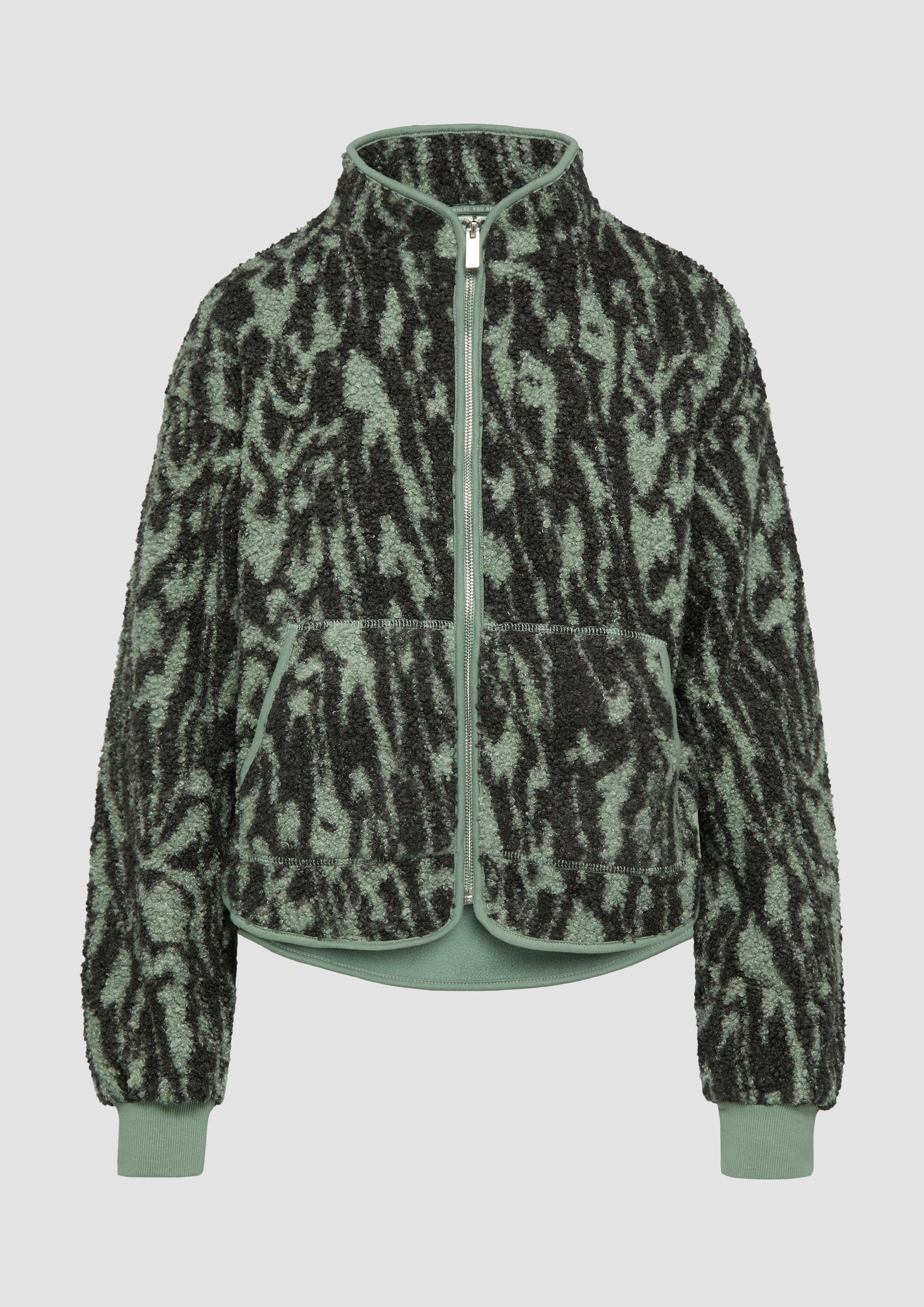 QS - Teddyjacke mit All-over-Print, Damen, grün