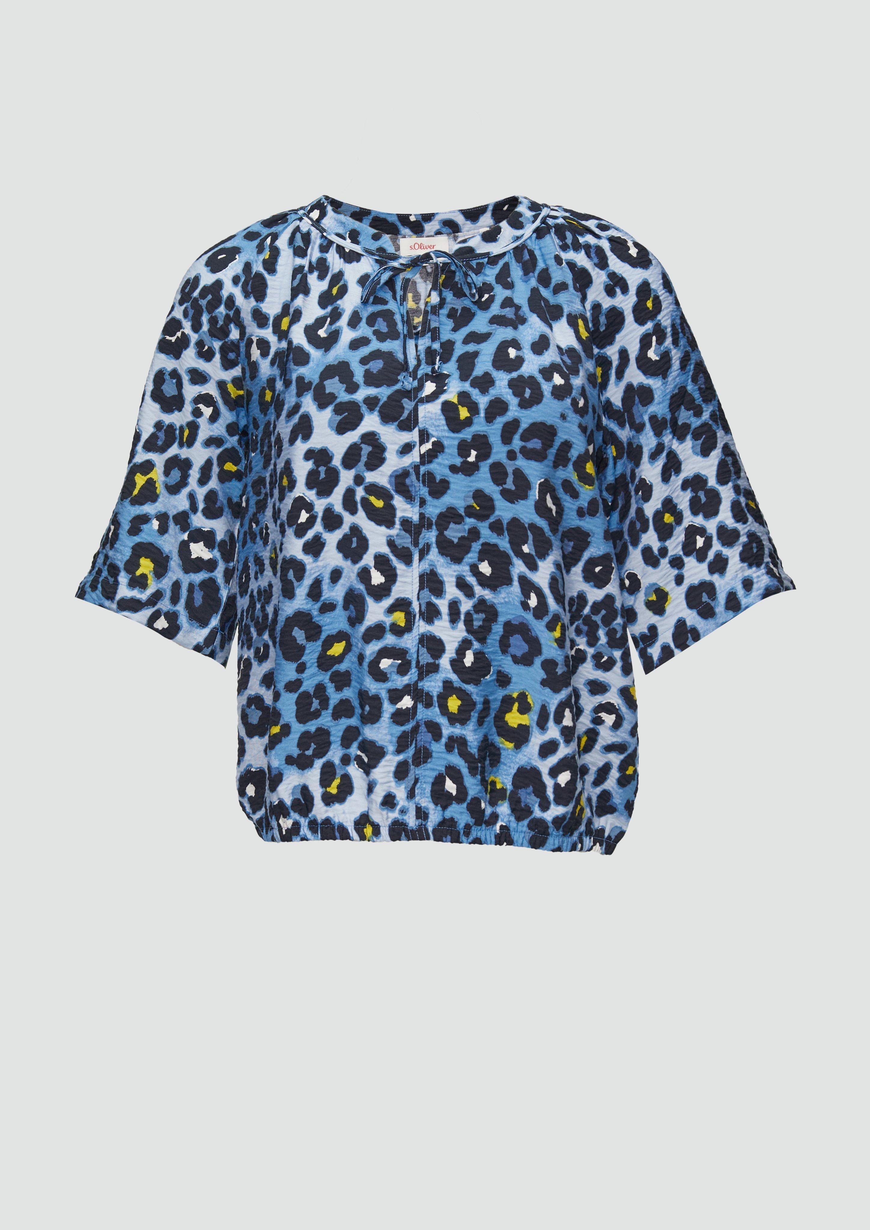 Thumbnail - s.Oliver - Strukturierte Bluse im O-Shape mit Raffdetails, Damen, blau|mehrfarbig
