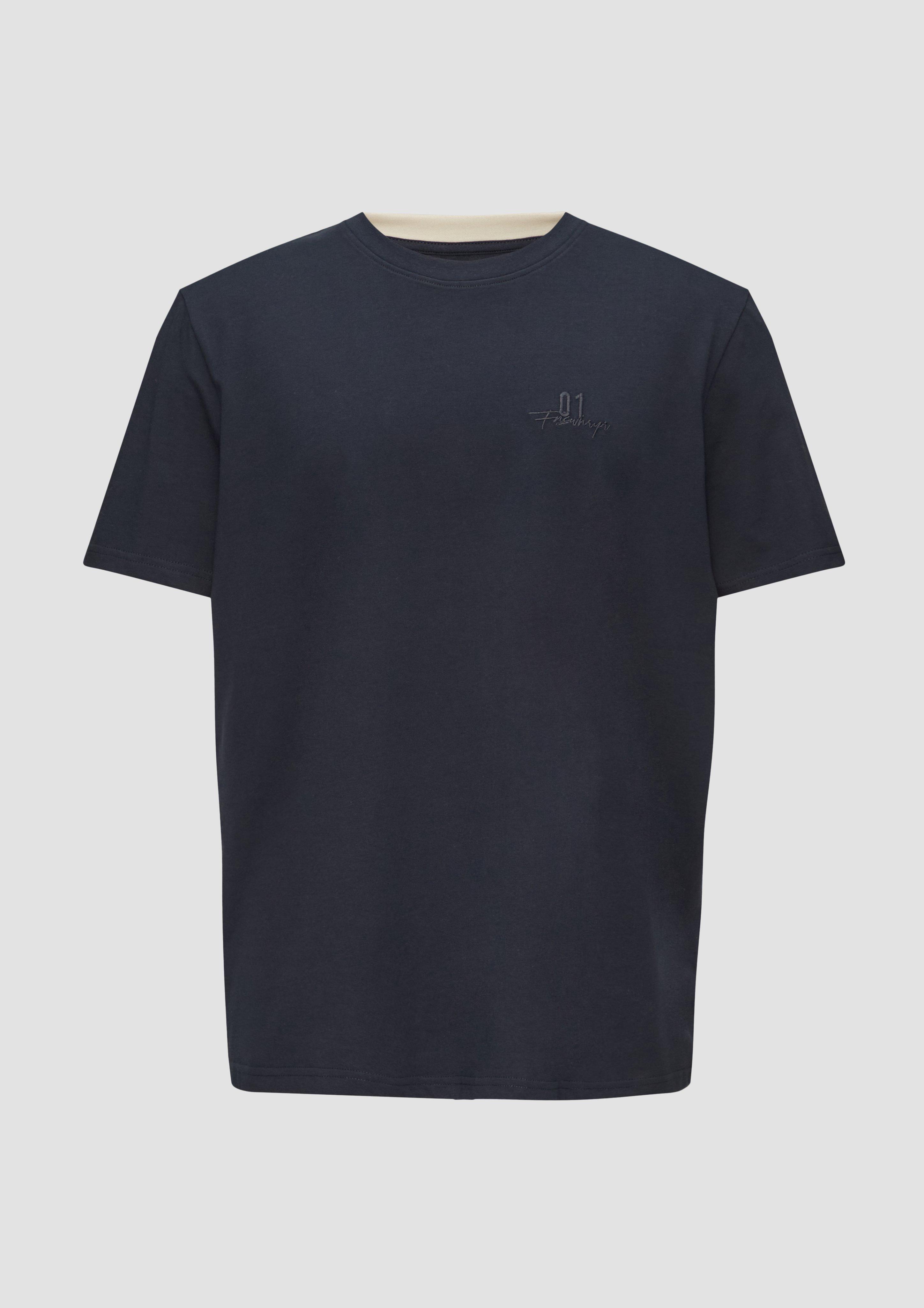 QS - T-Shirt mit Stickerei, Herren, blau