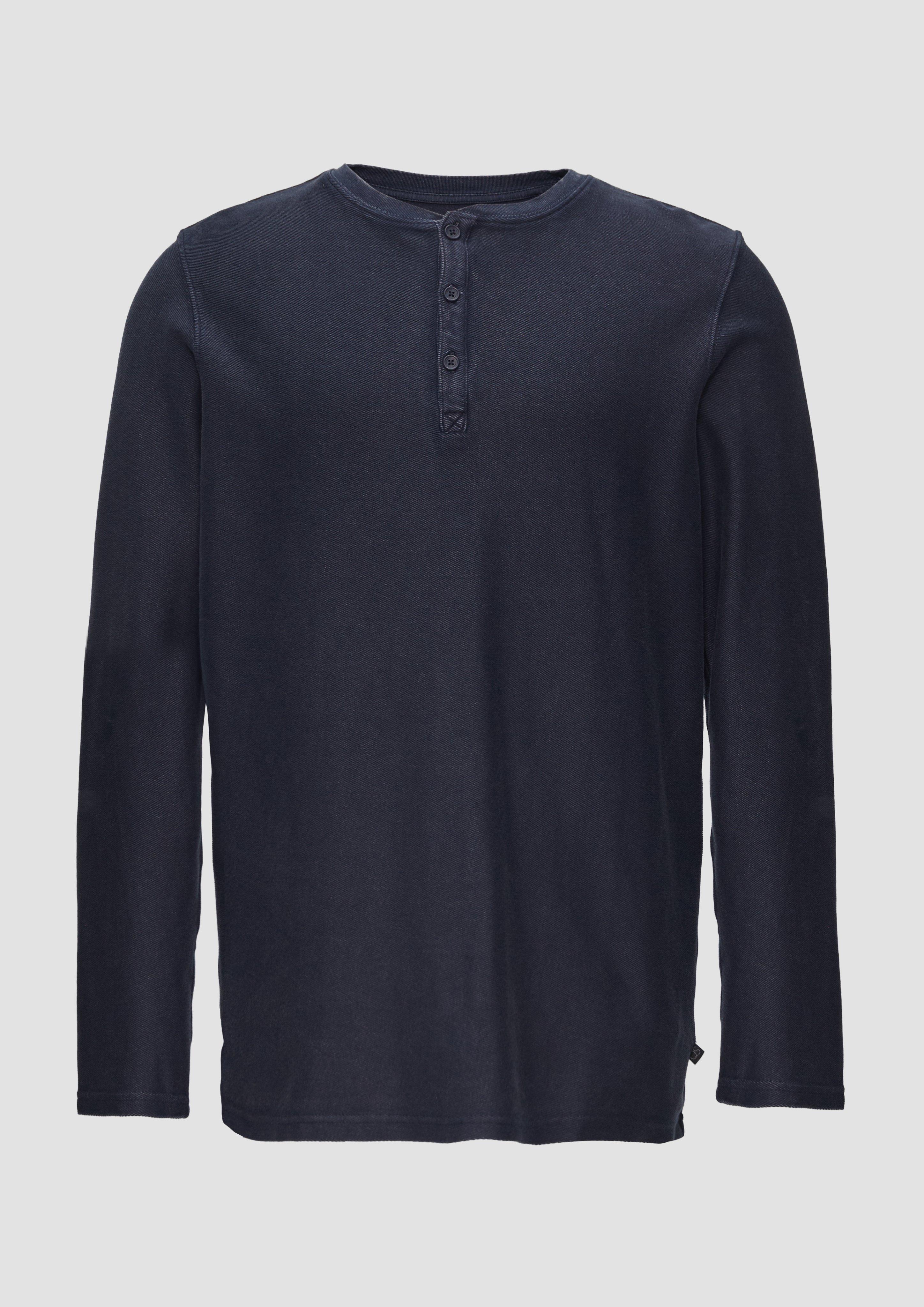 QS - Longsleeve aus Strukturware mit Garment Dye, Herren, blau