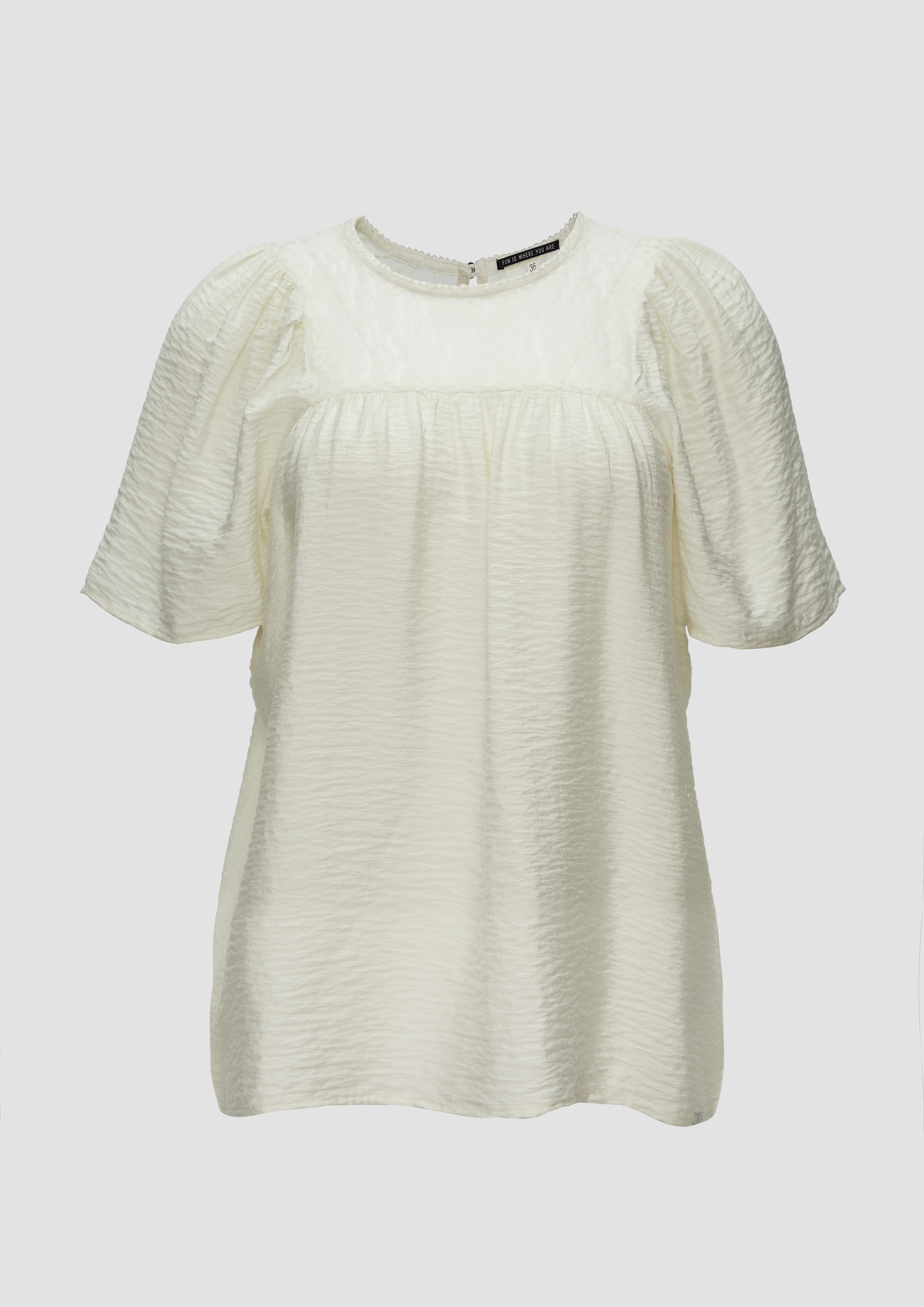 QS - Bluse mit Leo-Spitze, Damen, creme