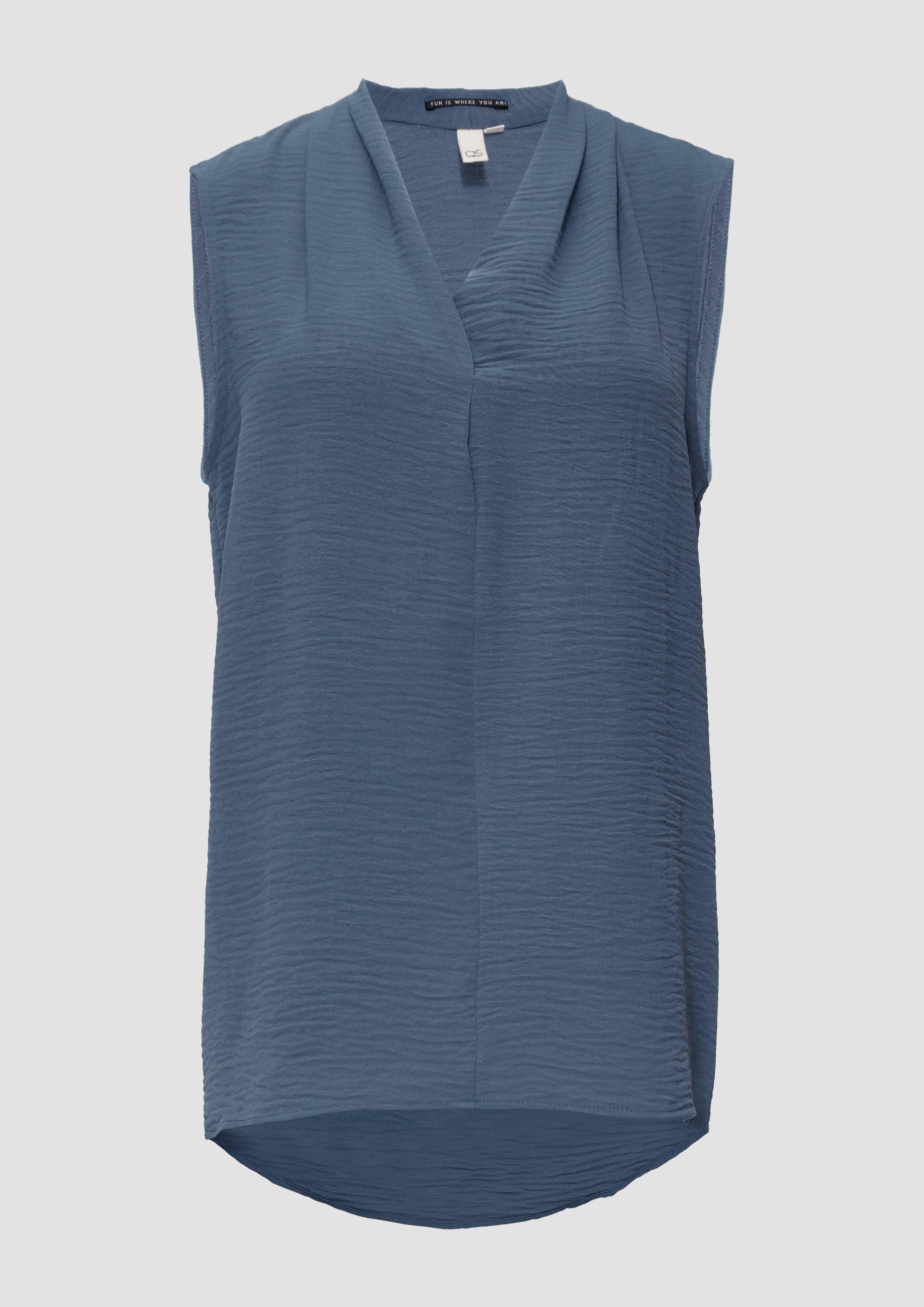 QS - Ärmellose Crêpe-Bluse mit femininem Ausschnitt, Damen, blau