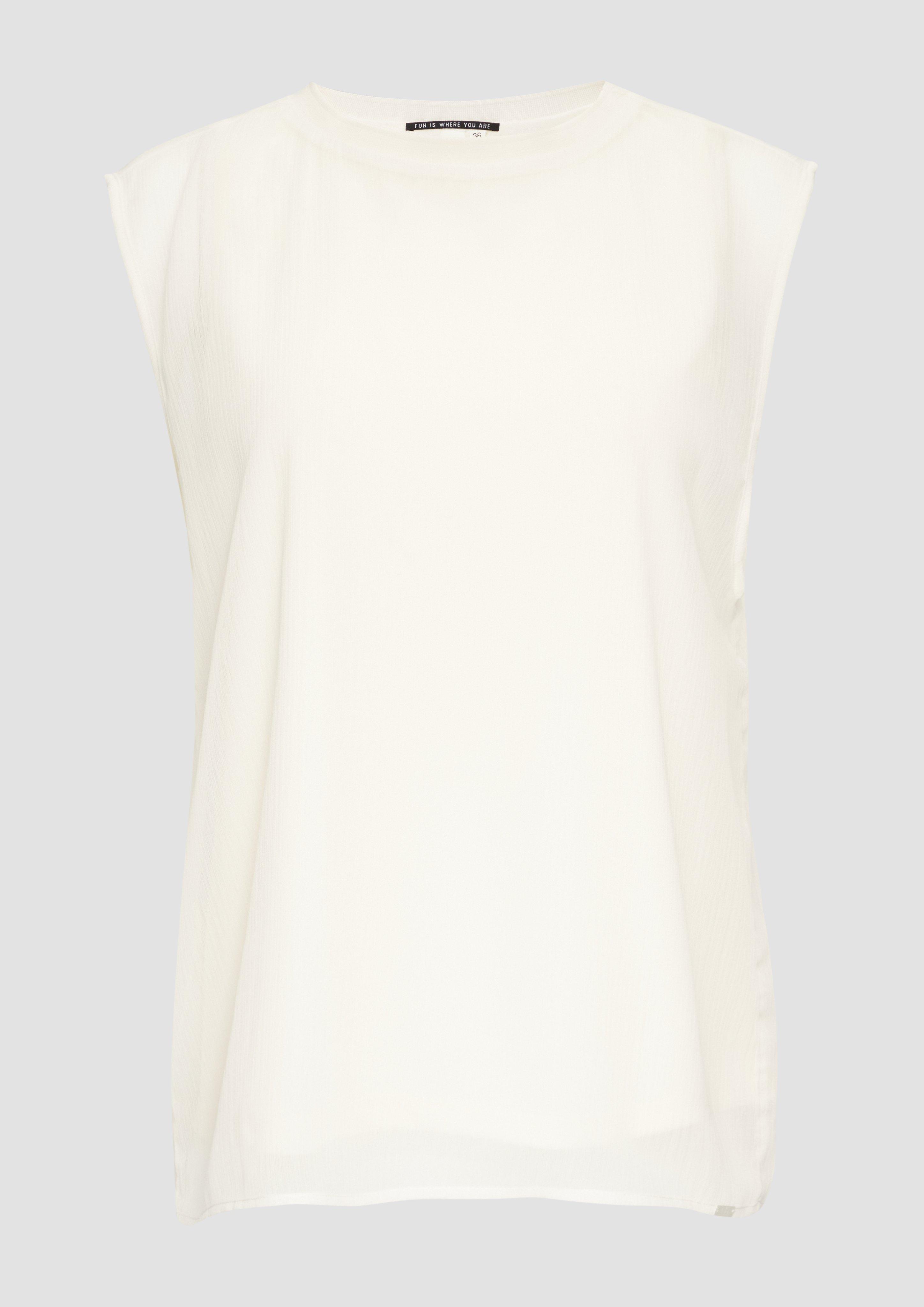 QS - Ärmellose Chiffon-Bluse mit Jerseyfutter, Damen, creme