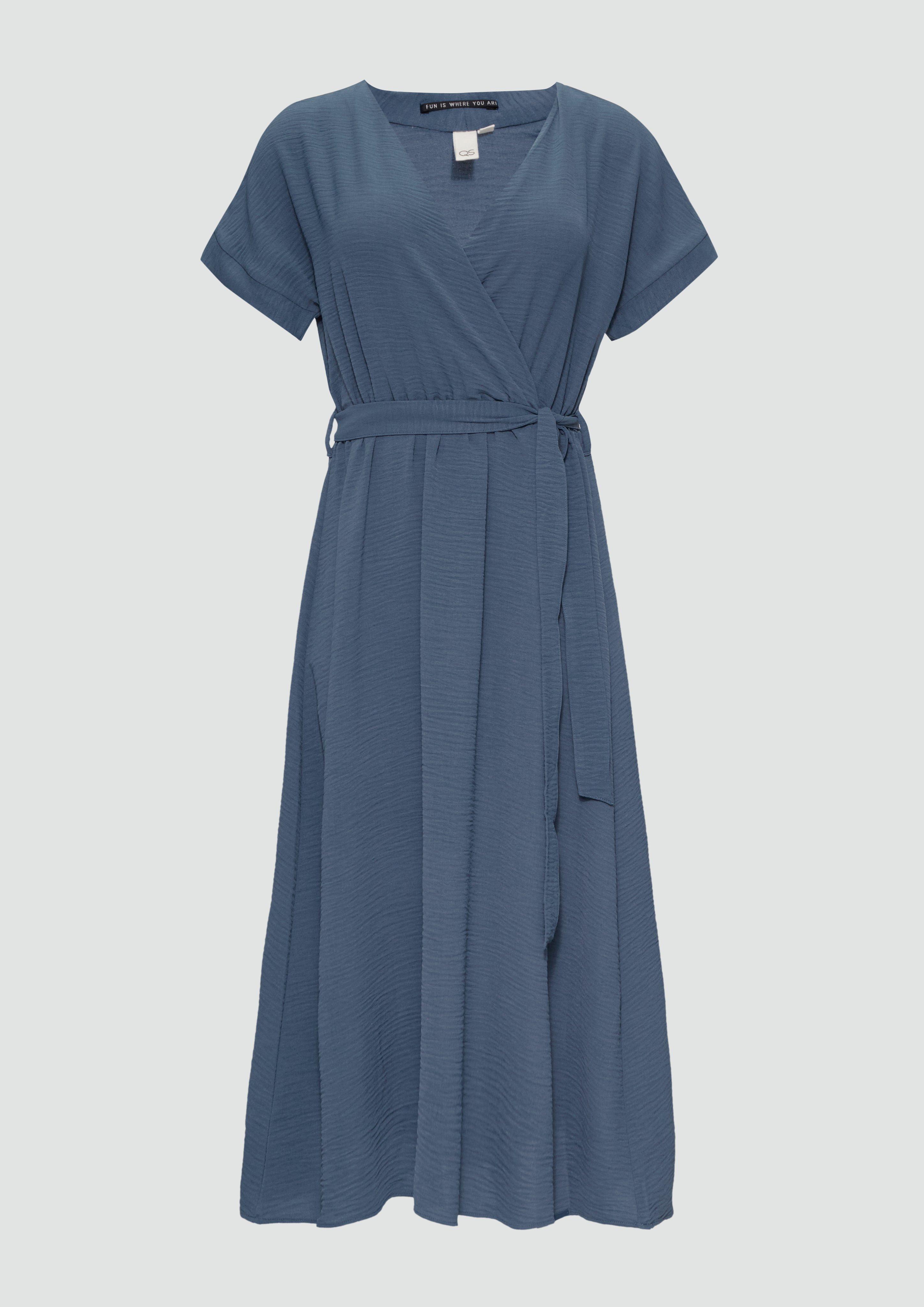 QS - Crêpe-Kleid in Wickel-Optik, Damen, blau