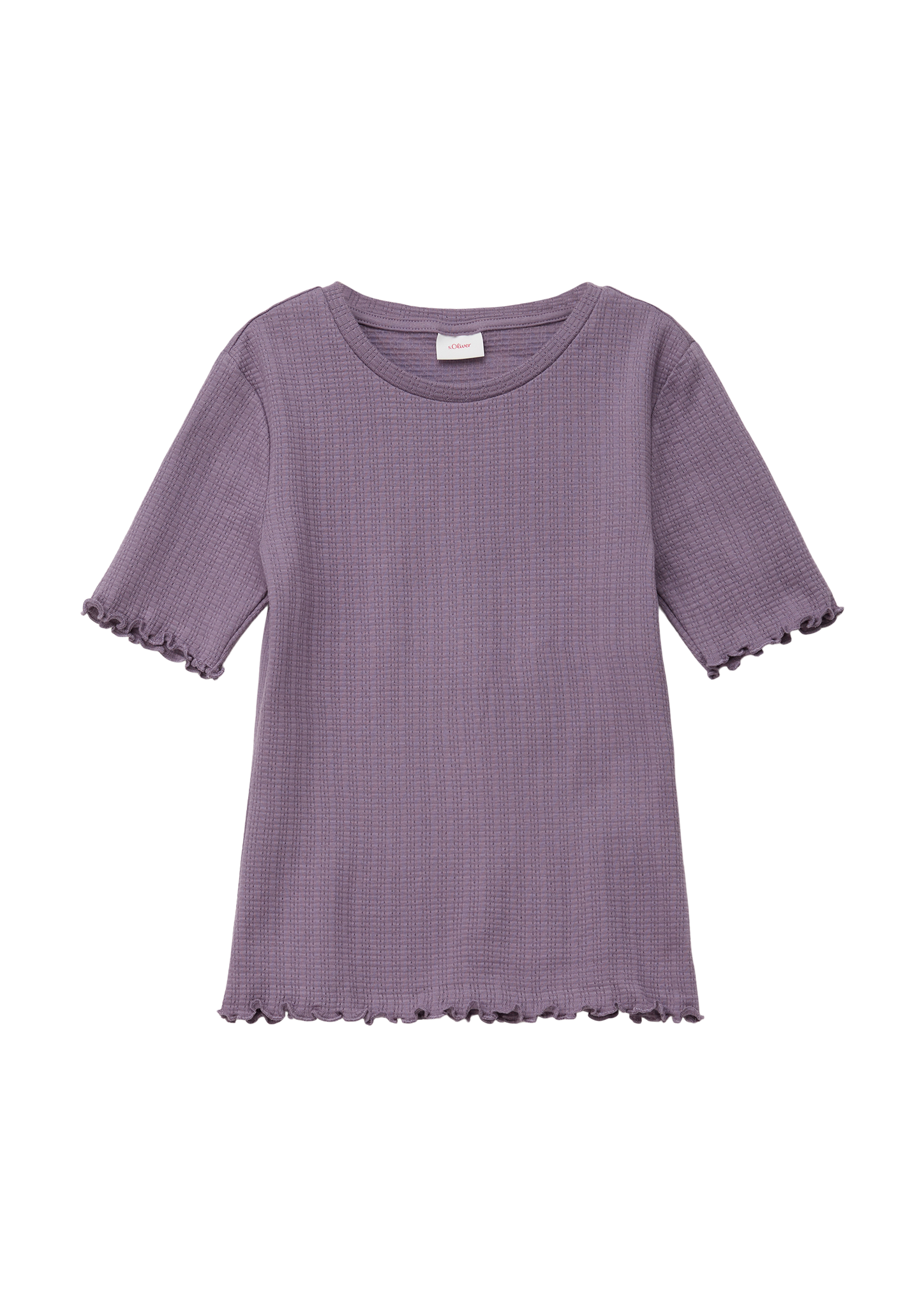 s.Oliver - T-Shirt im Slim Fit mit Ajourmuster und Rollsaum, Mädchen, lila