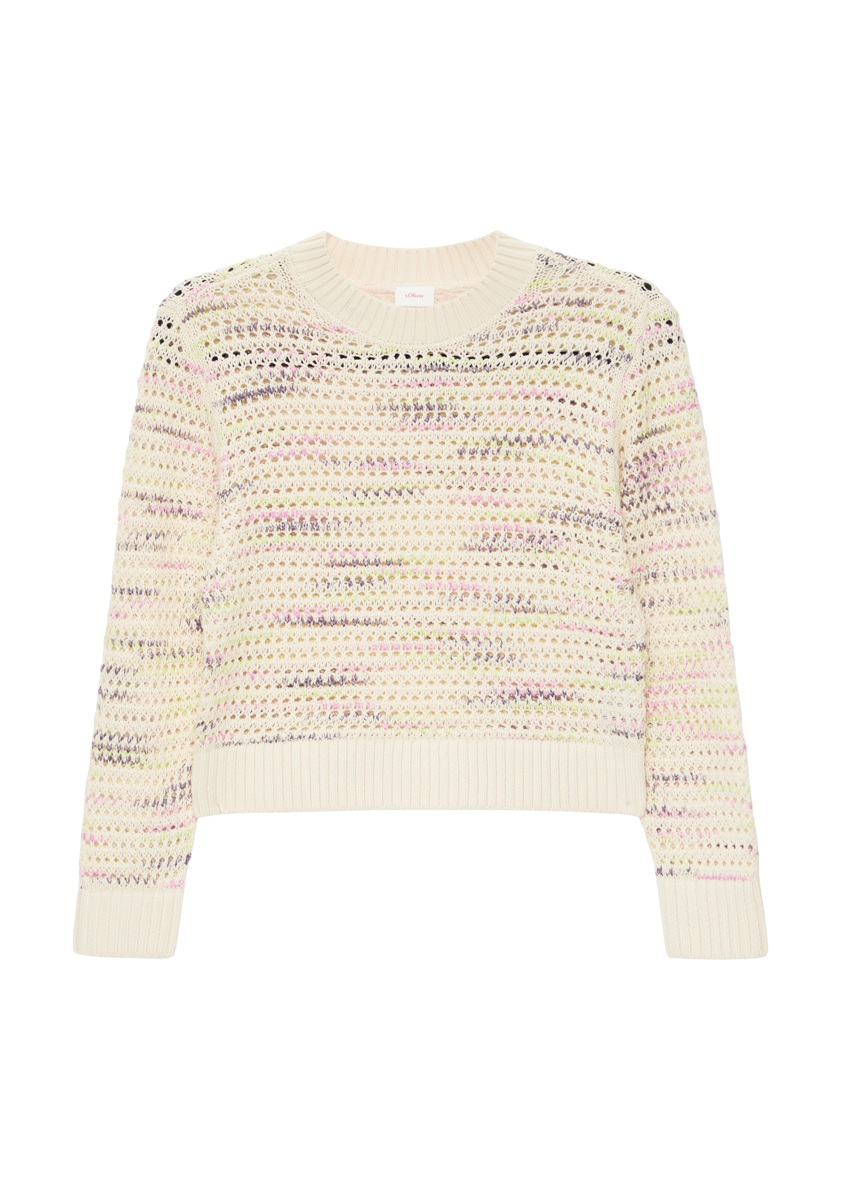 s.Oliver - Boxy-Lochstrickpullover aus Baumwolle mit Rippbündchen, Mädchen, Beige