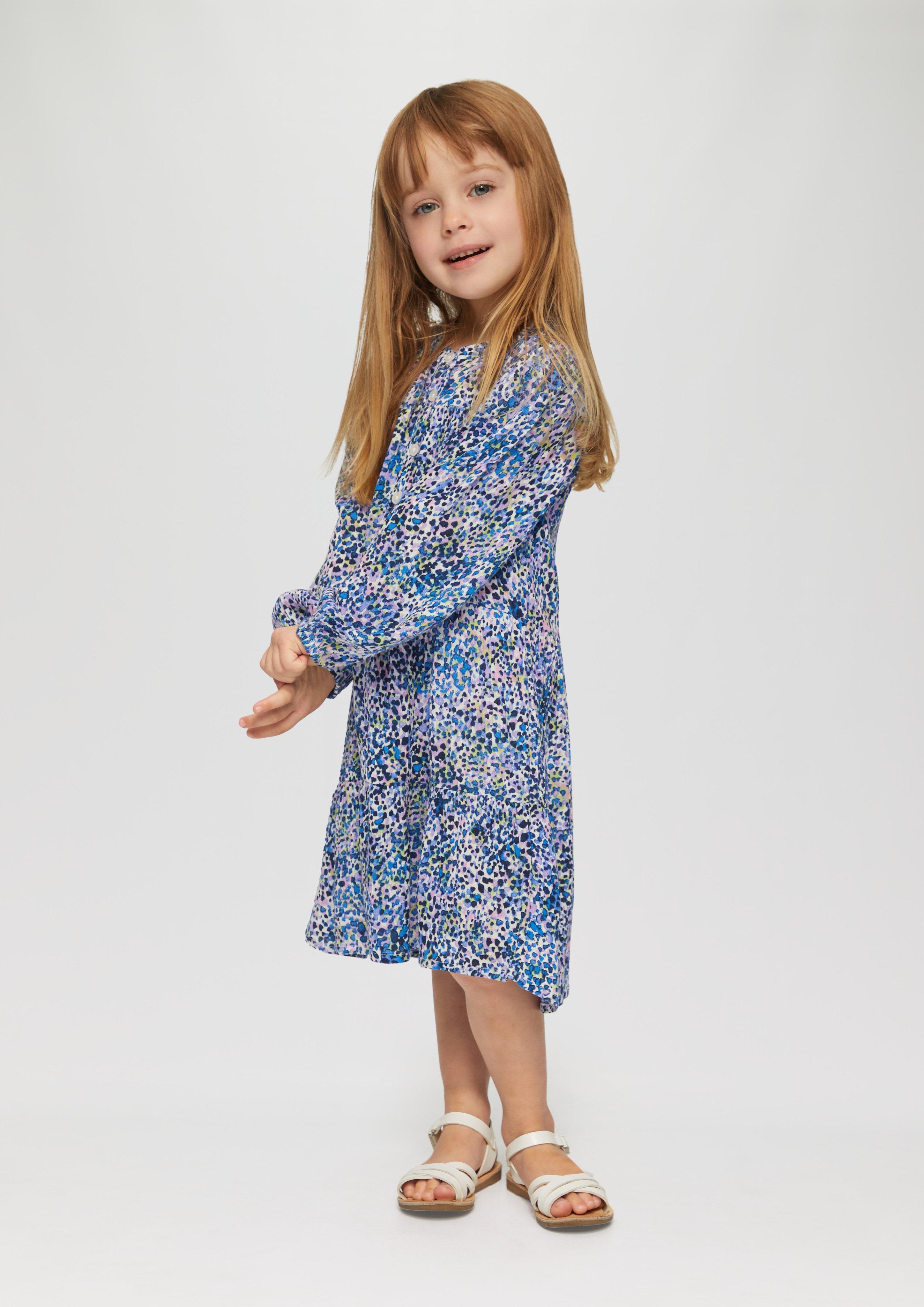 Cream floral dress with long sleeves in viscose, baby Cream floral dress with long sleeves in viscose, baby