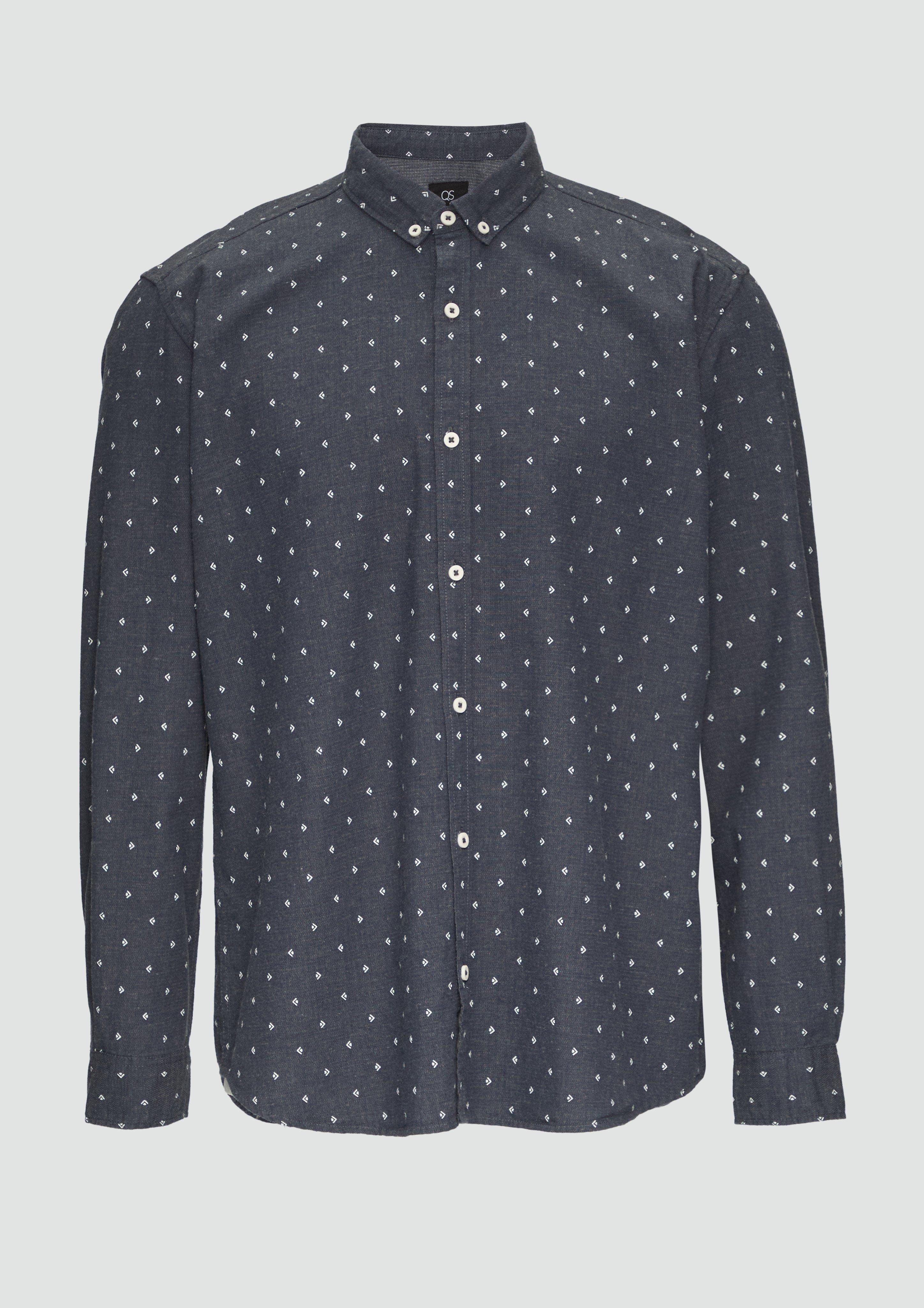 QS - Regular Fit: Hemd mit All-over-Print und Button-Down-Kragen, Herren, blau