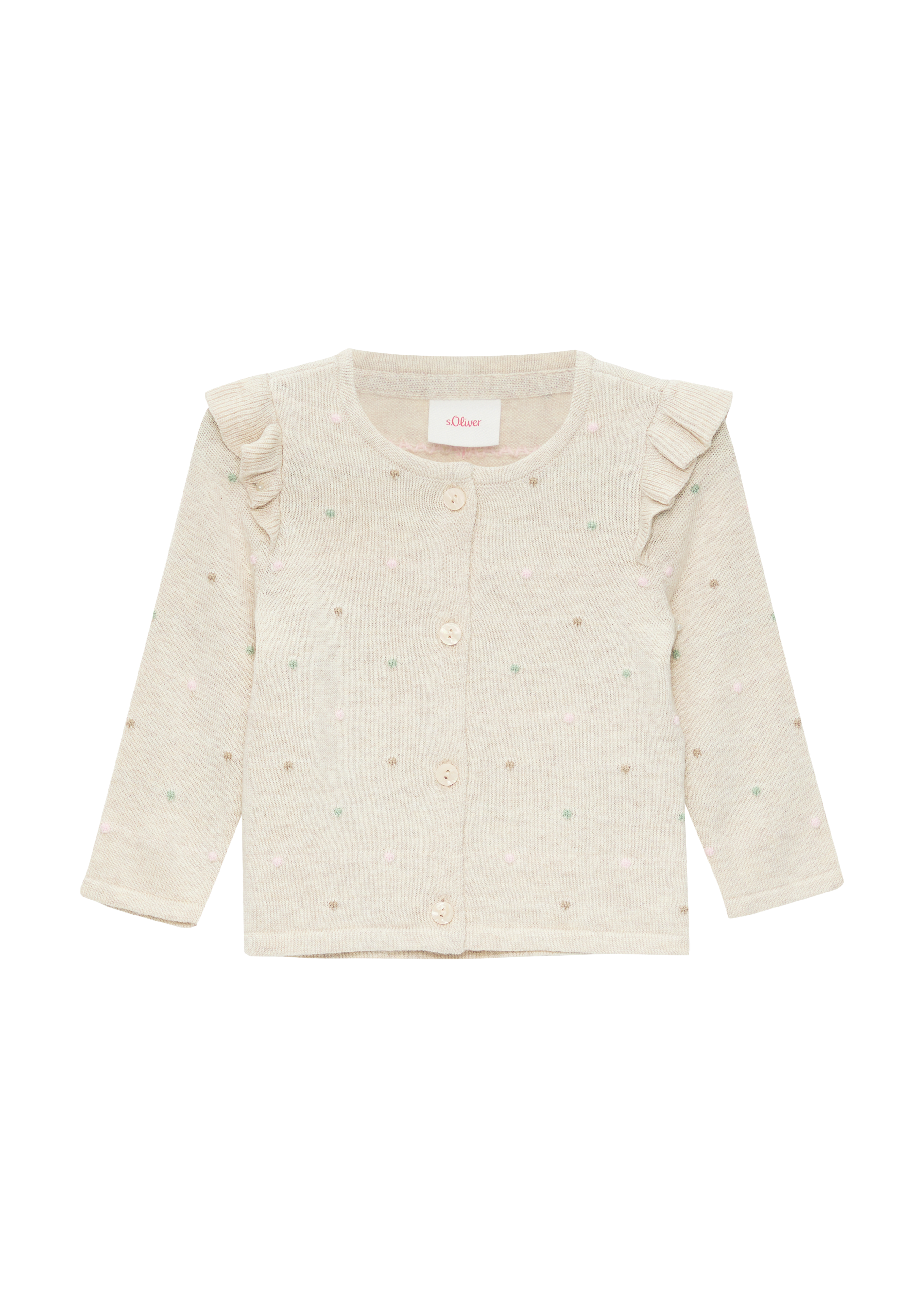 s.Oliver - Gemusterter Cardigan mit Rüschen-Detail, Babys, Beige