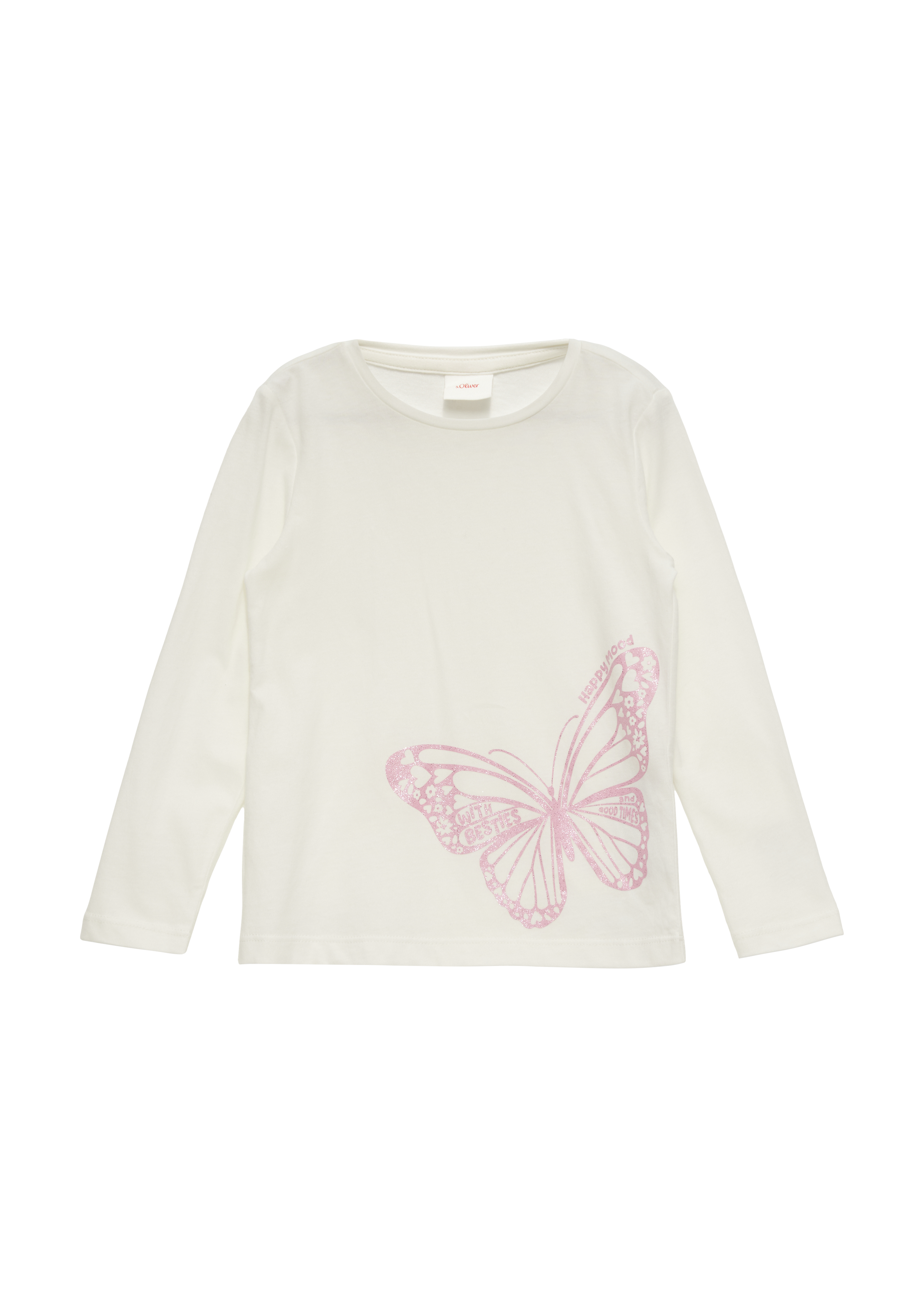 s.Oliver - Langarmshirt mit Glitzerprint, Kinder, creme