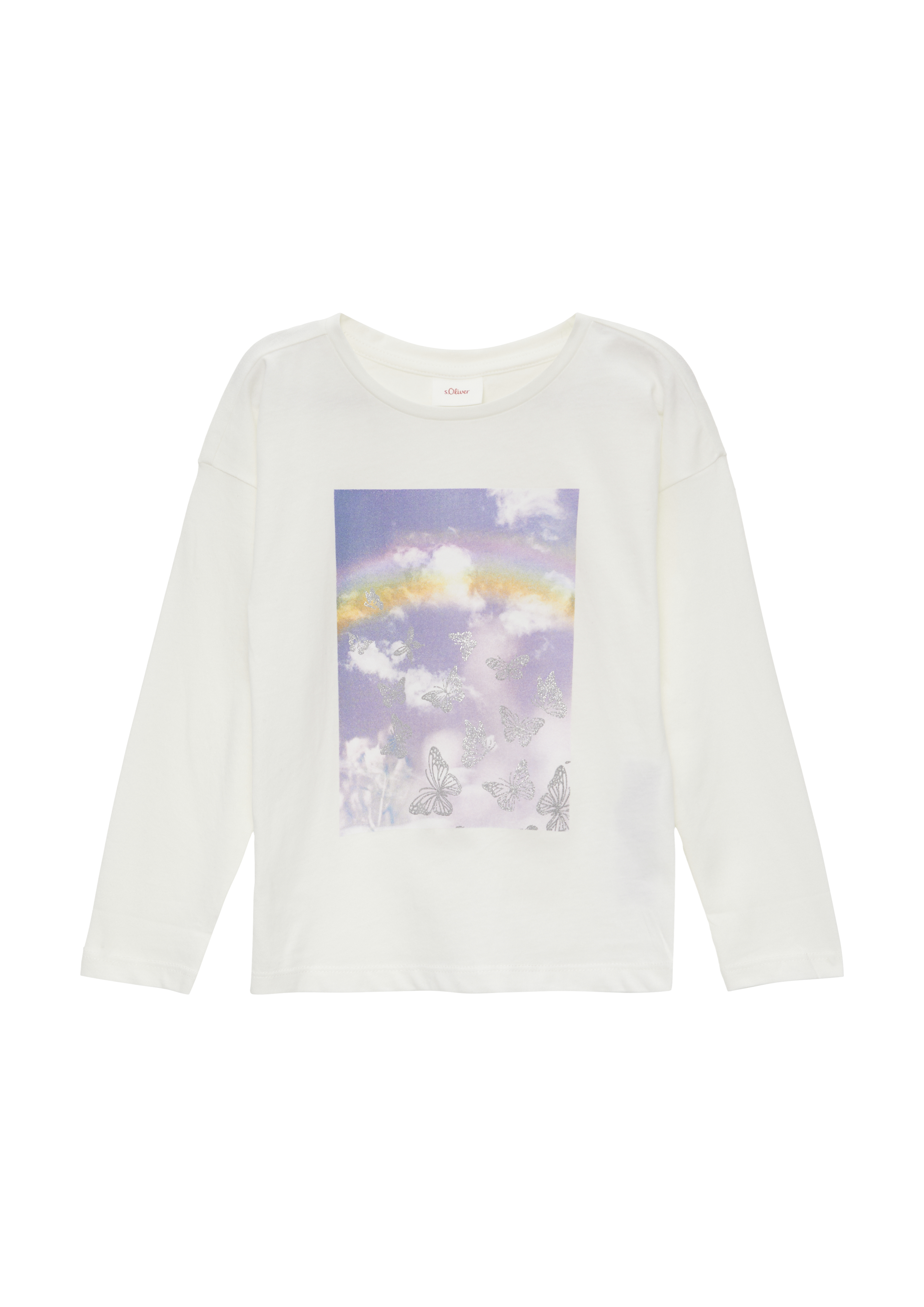 s.Oliver - Langarmshirt mit glitzerndem Frontprint, Kinder, creme