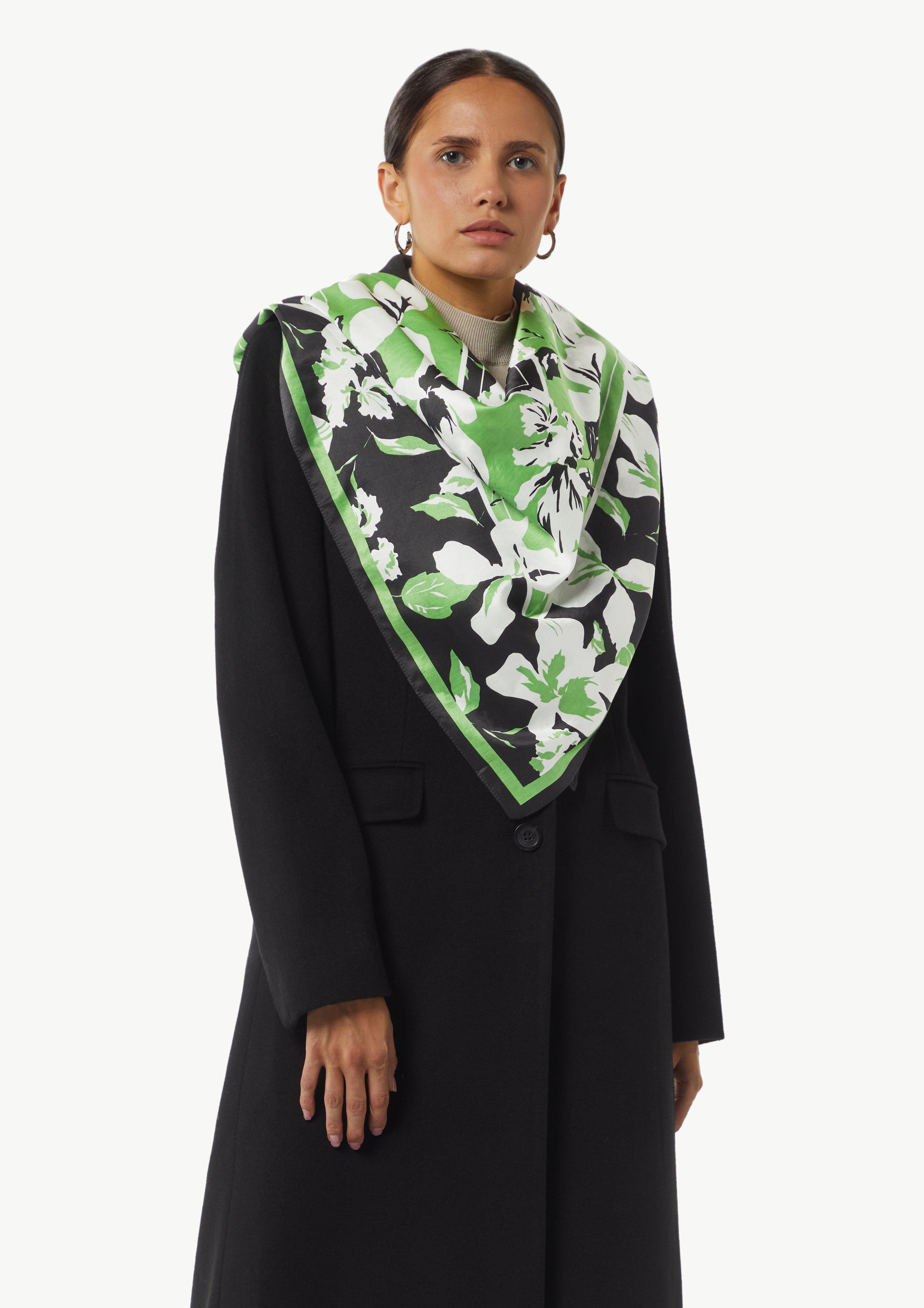 Patterned scarf in a blend of cotton and silk - green | Comma Patterned scarf in a blend of cotton and silk - green | Comma