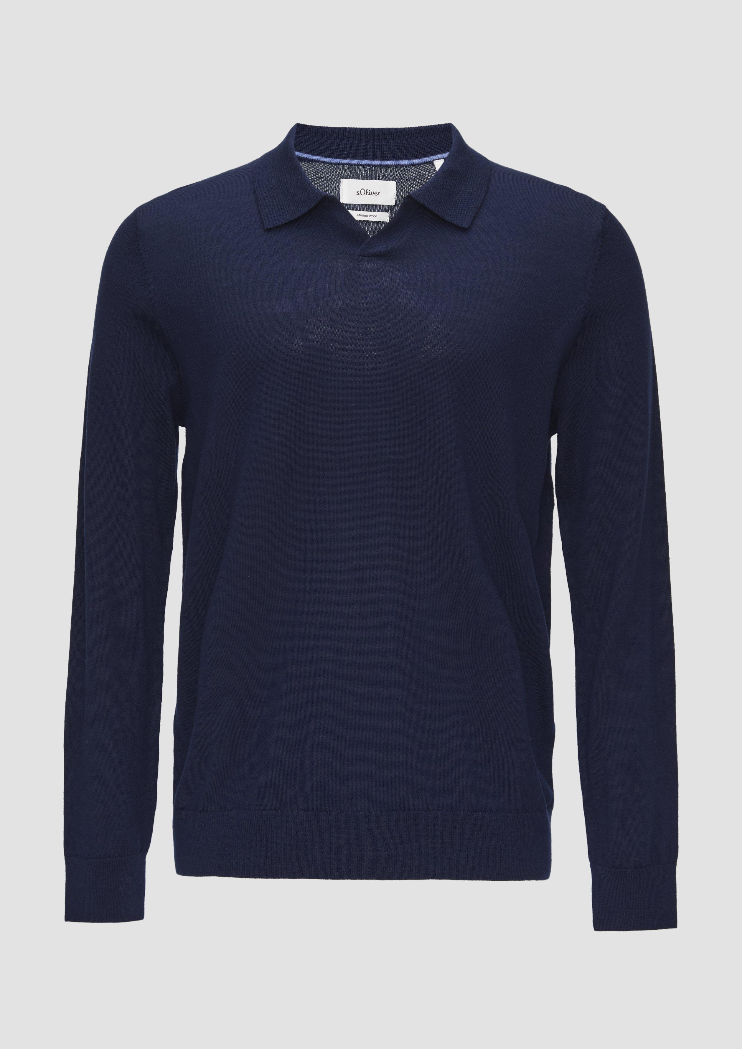 Thumbnail - s.Oliver - Feinstrickpullover aus reiner Merinowolle mit modischem Polokragen, Herren, blau