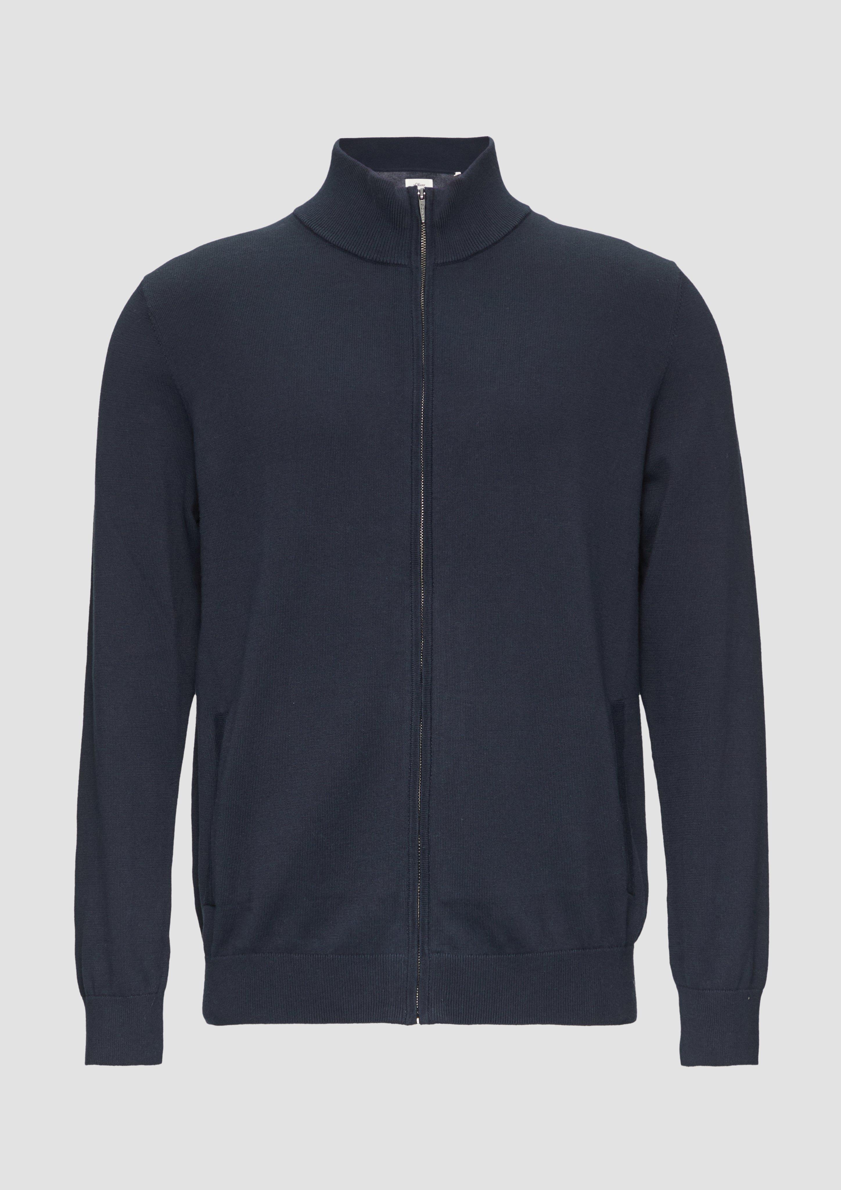 s.Oliver - Zip-Jacke aus feinem Strick mit Stehkragen, Herren, blau