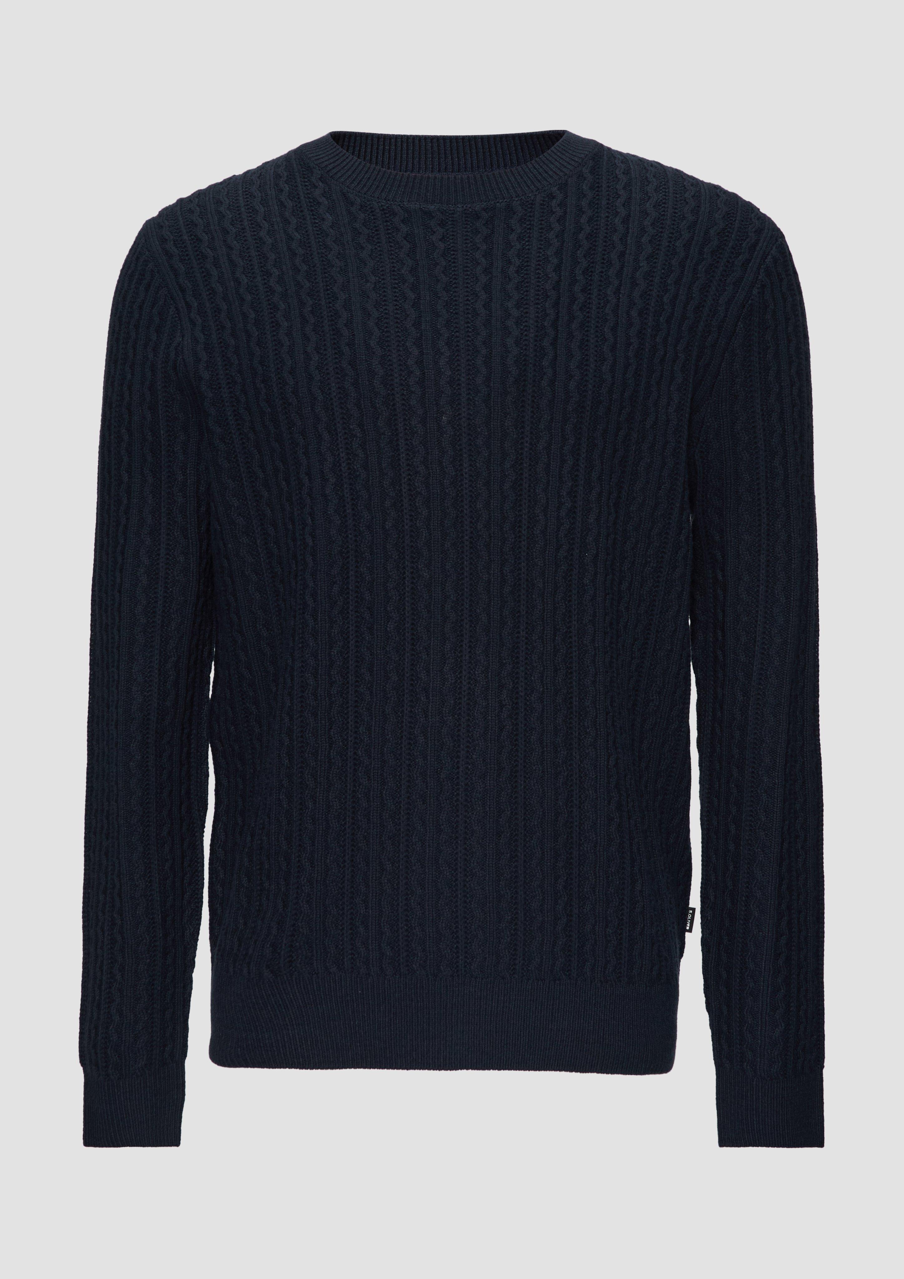 s.Oliver - Strickpullover aus Wollmix mit Zopfmuster, Herren, blau