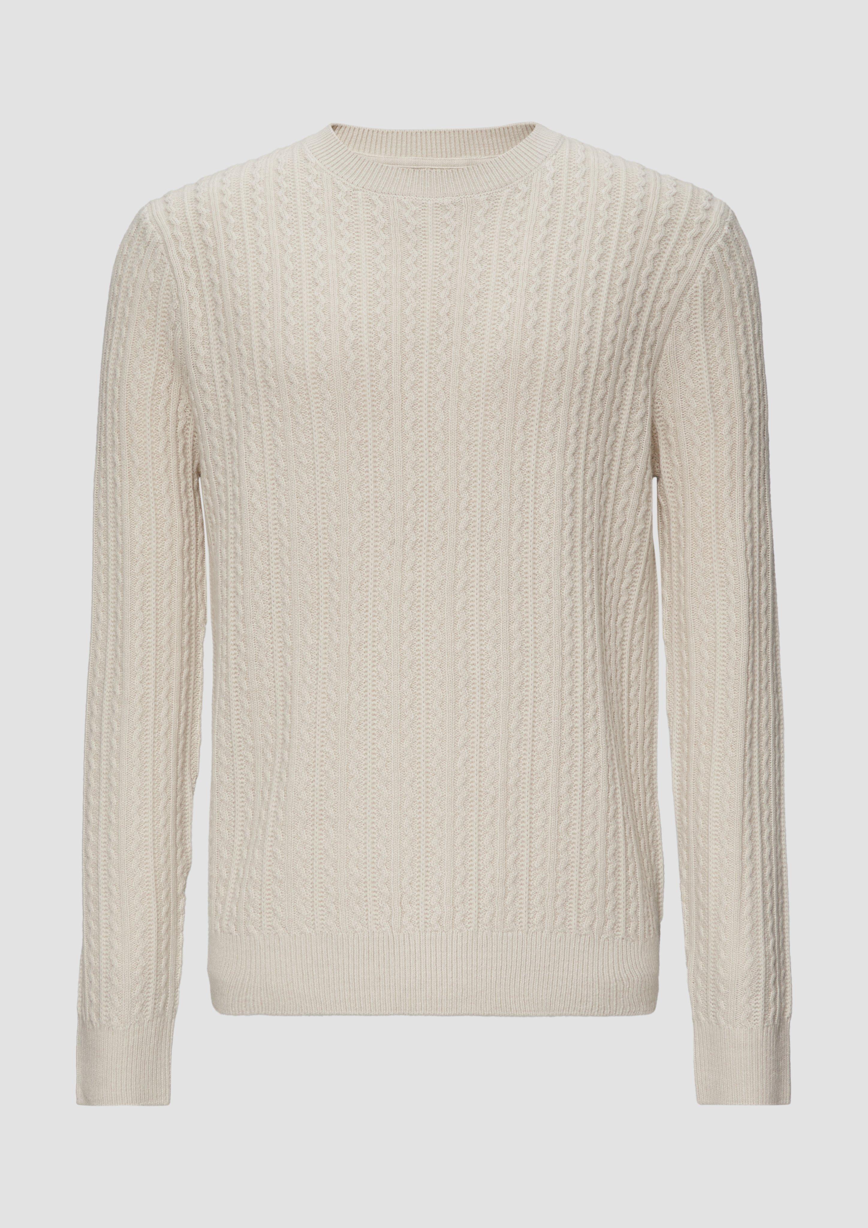 s.Oliver - Strickpullover aus Wollmix mit Zopfmuster, Herren, Beige