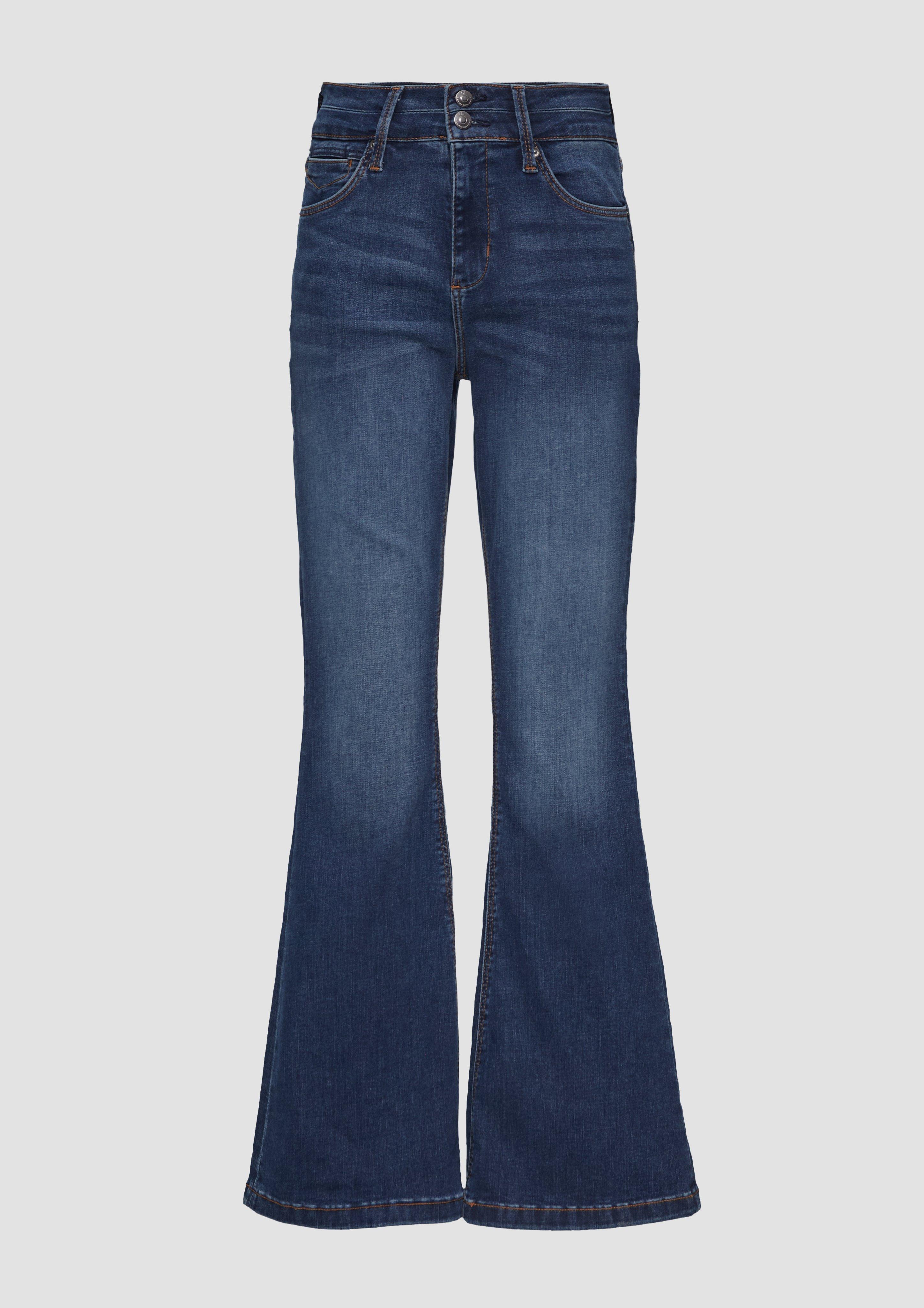 Thumbnail - QS - Jeans Reena / Slim Fit / High Rise / Flared Leg / Doppelter Bund, Damen, blau