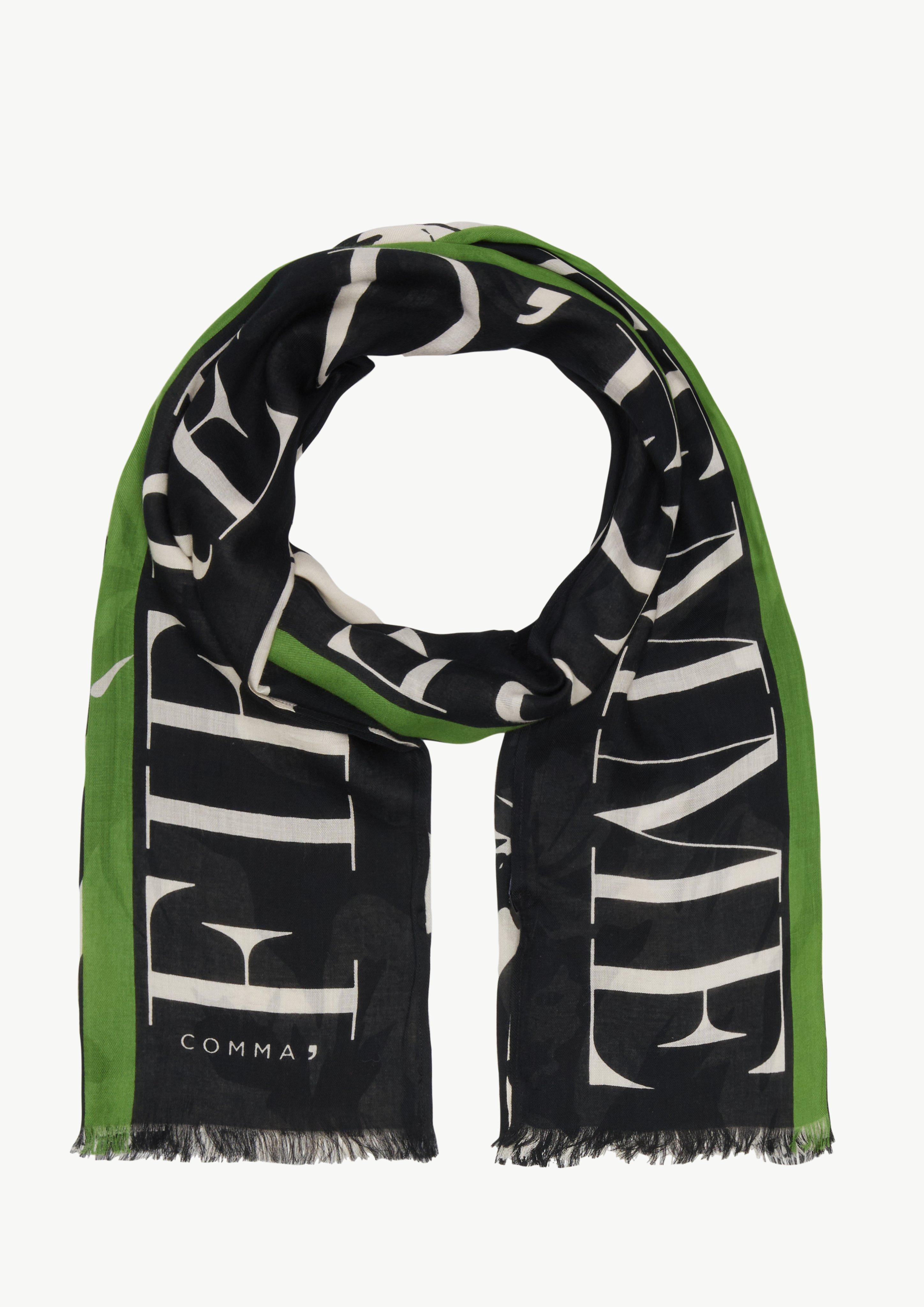 Patterned modal blend fringed scarf - black | Comma Patterned modal blend fringed scarf - black | Comma