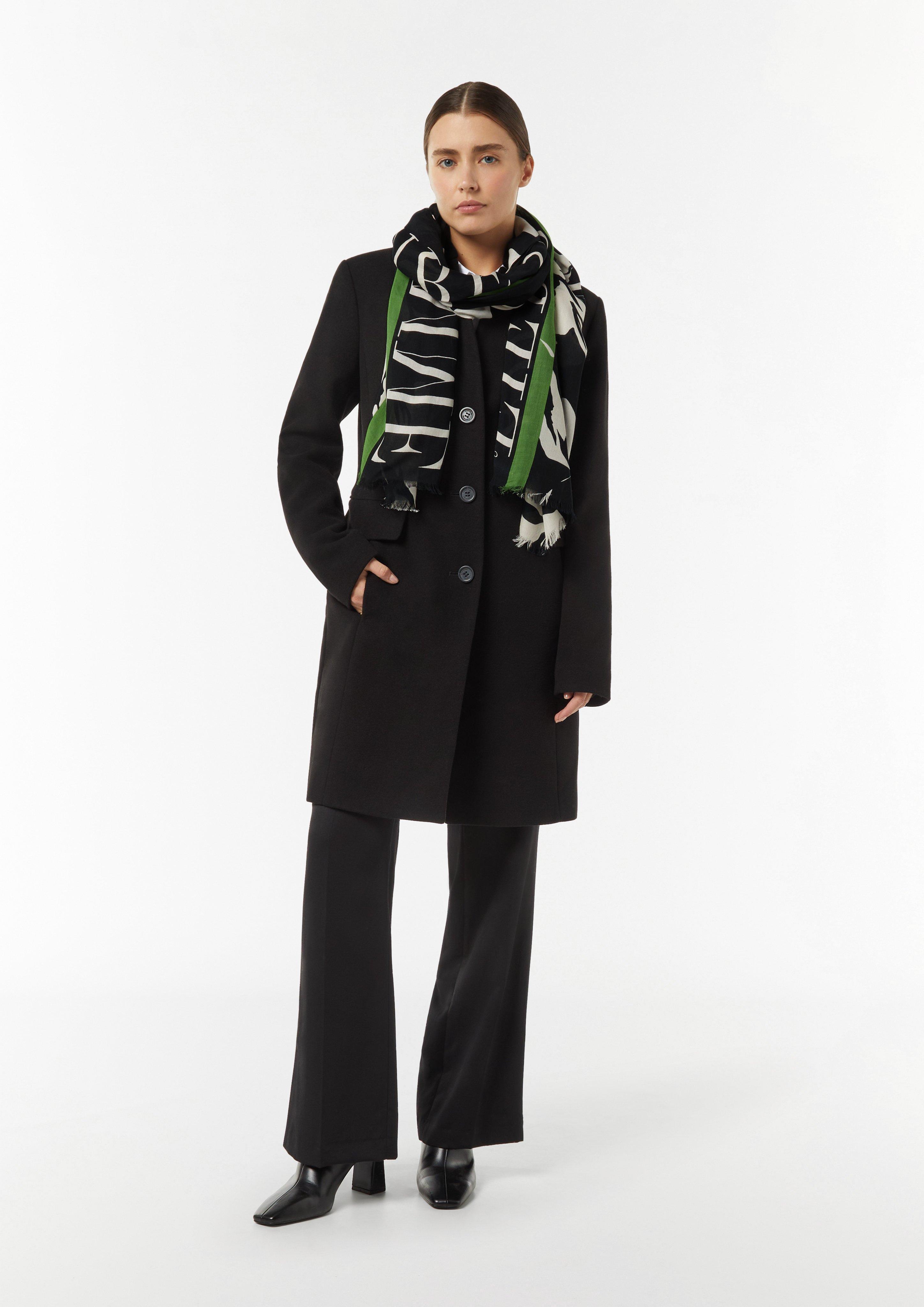 Patterned modal blend fringed scarf - black | Comma Patterned modal blend fringed scarf - black | Comma