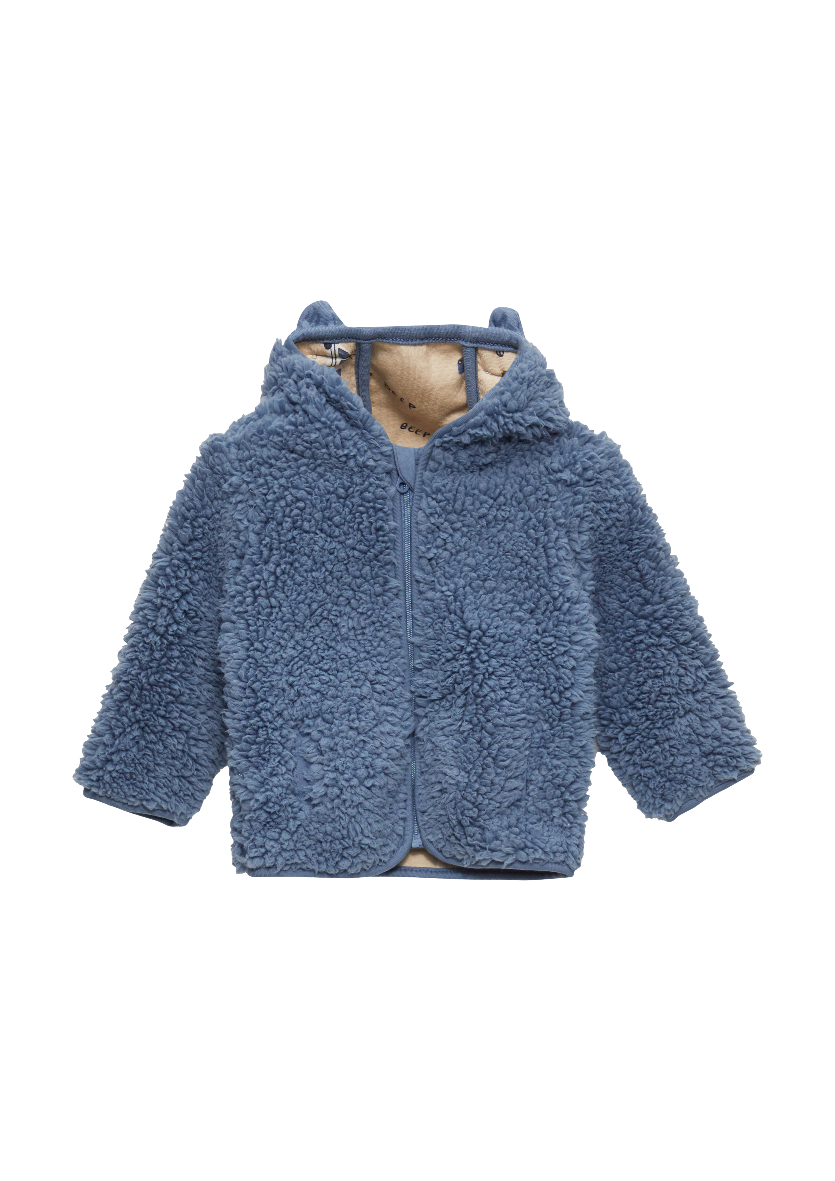 s.Oliver - Teddyplüsch-Jacke mit Öhrchen und bedrucktem Futter, Babys, blau