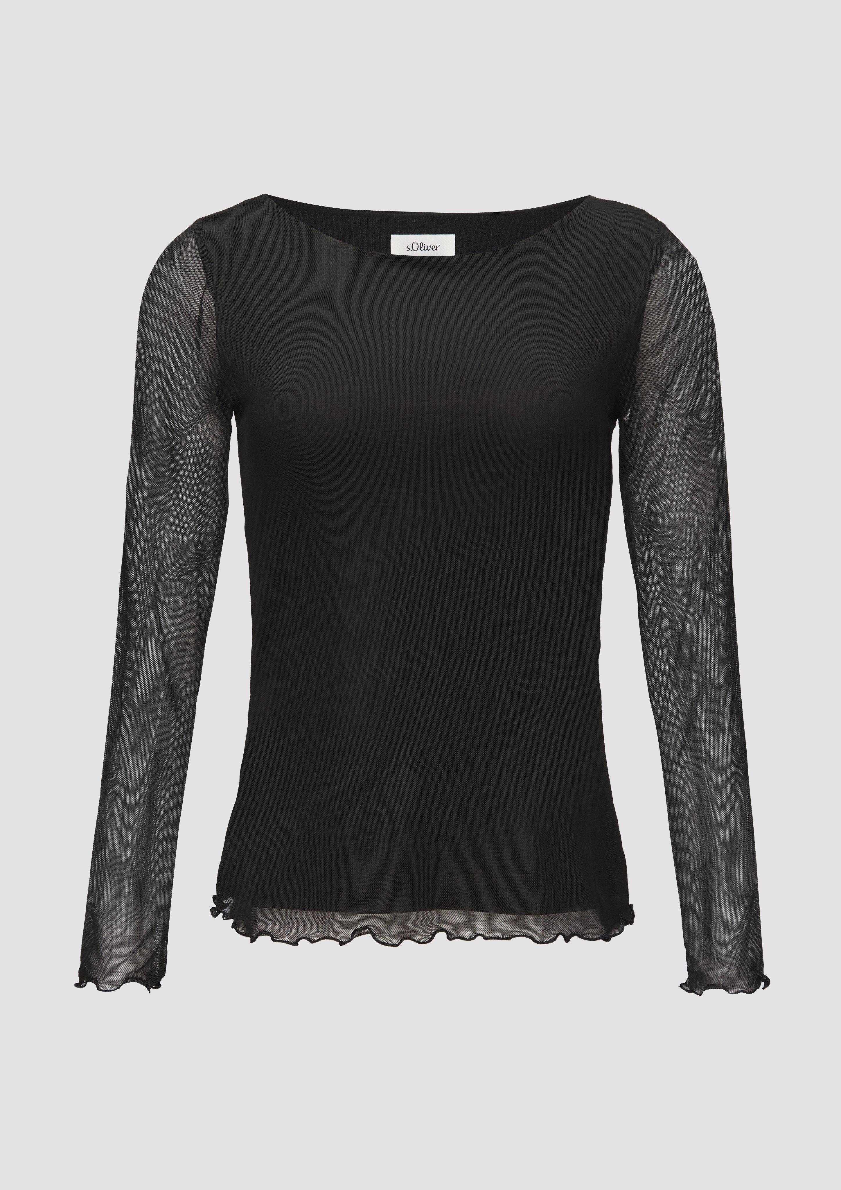 s.Oliver - Longsleeve aus Mesh im Slim Fit, Damen, schwarz