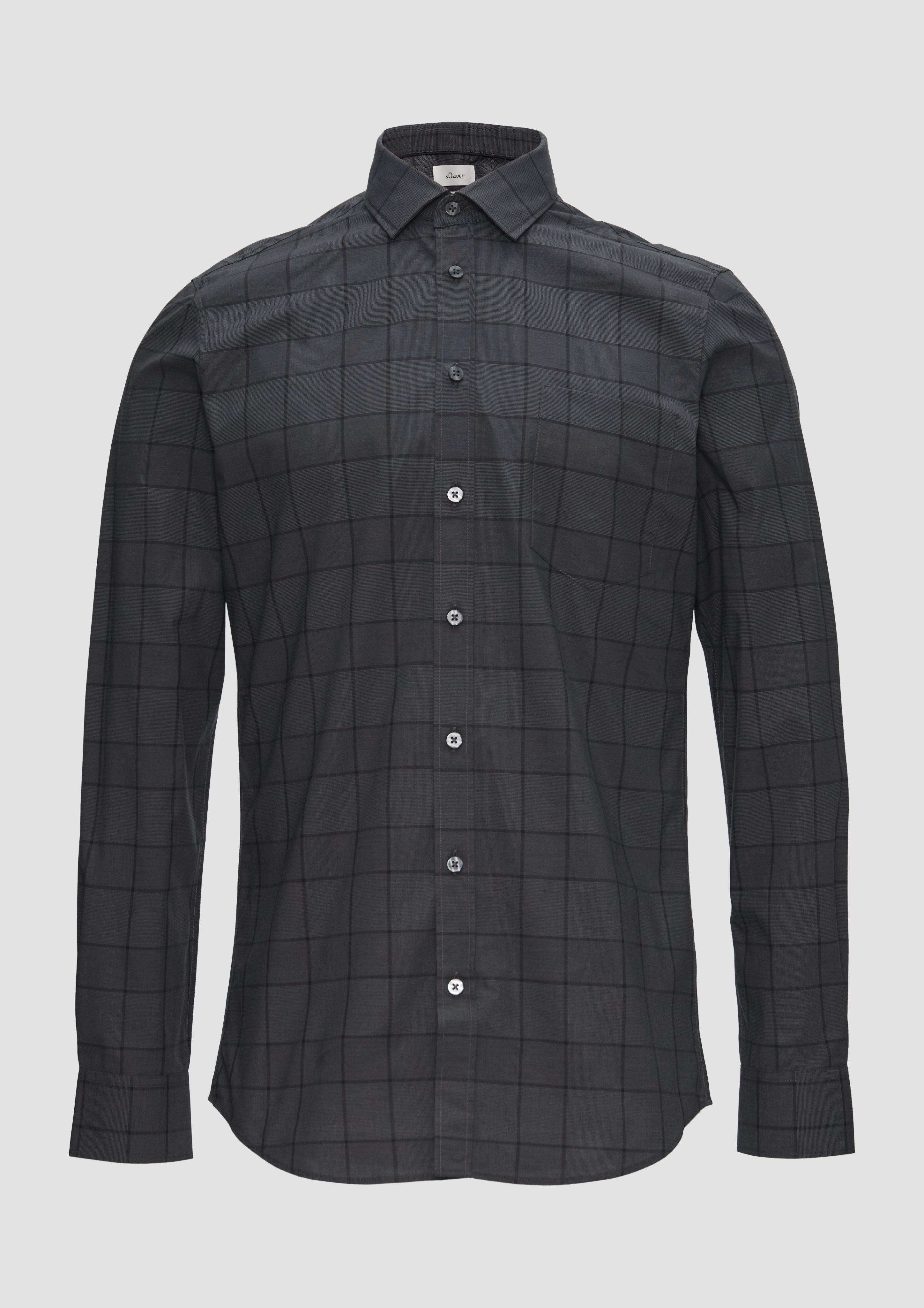 Thumbnail - s.Oliver - Tailored Fit: Kariertes Hemd aus Baumwollstretch, Herren, grau