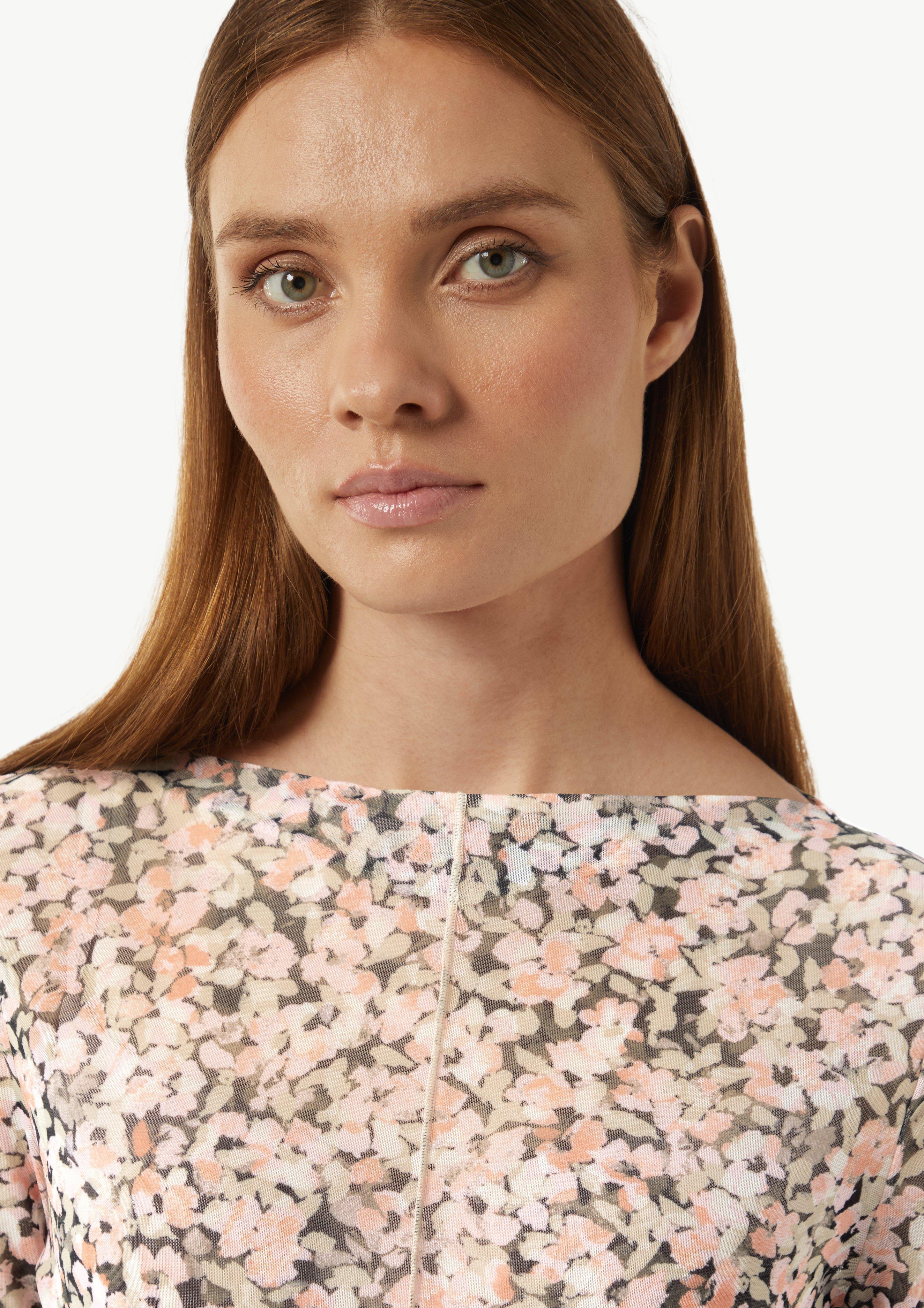Long sleeve mesh top with a floral pattern - peach | Comma Long sleeve mesh top with a floral pattern - peach | Comma