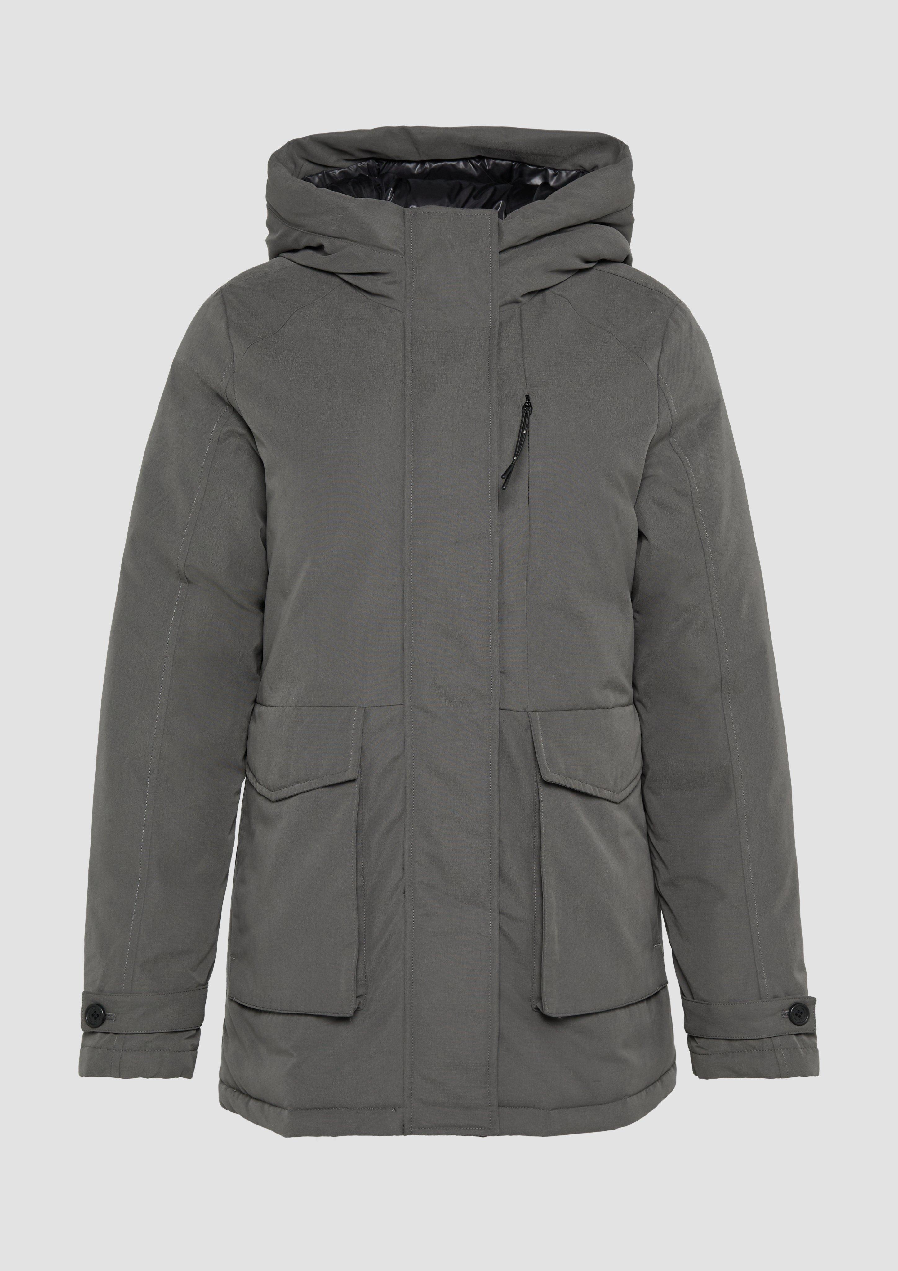 QS - Gefütterte Jacke mit Kapuze, Damen, grau