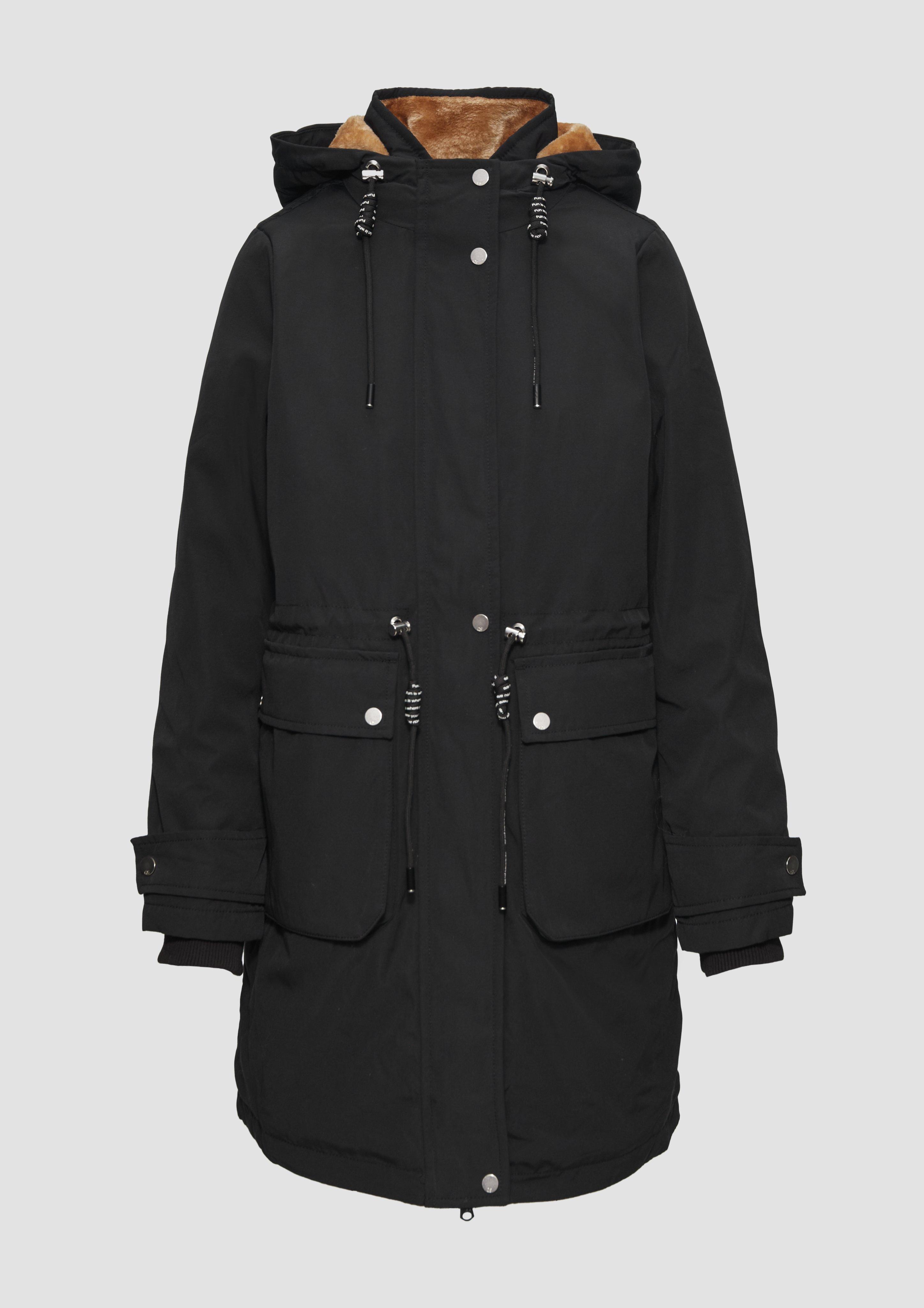 QS - Gefütterter Parka mit Kapuze, Damen, schwarz