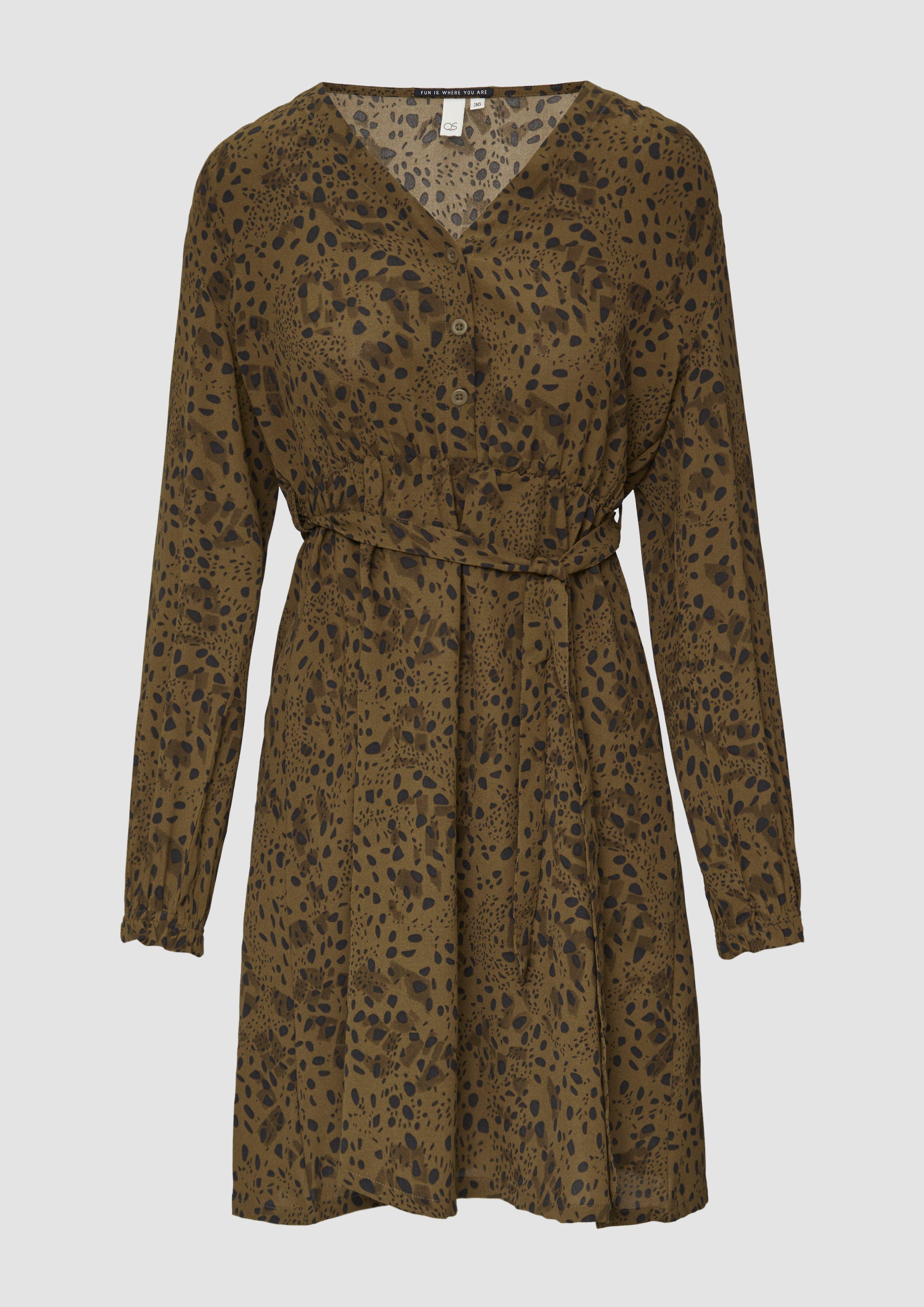 Thumbnail - QS - Kurzes Crêpe-Kleid mit All-over-Print, Damen, Grün