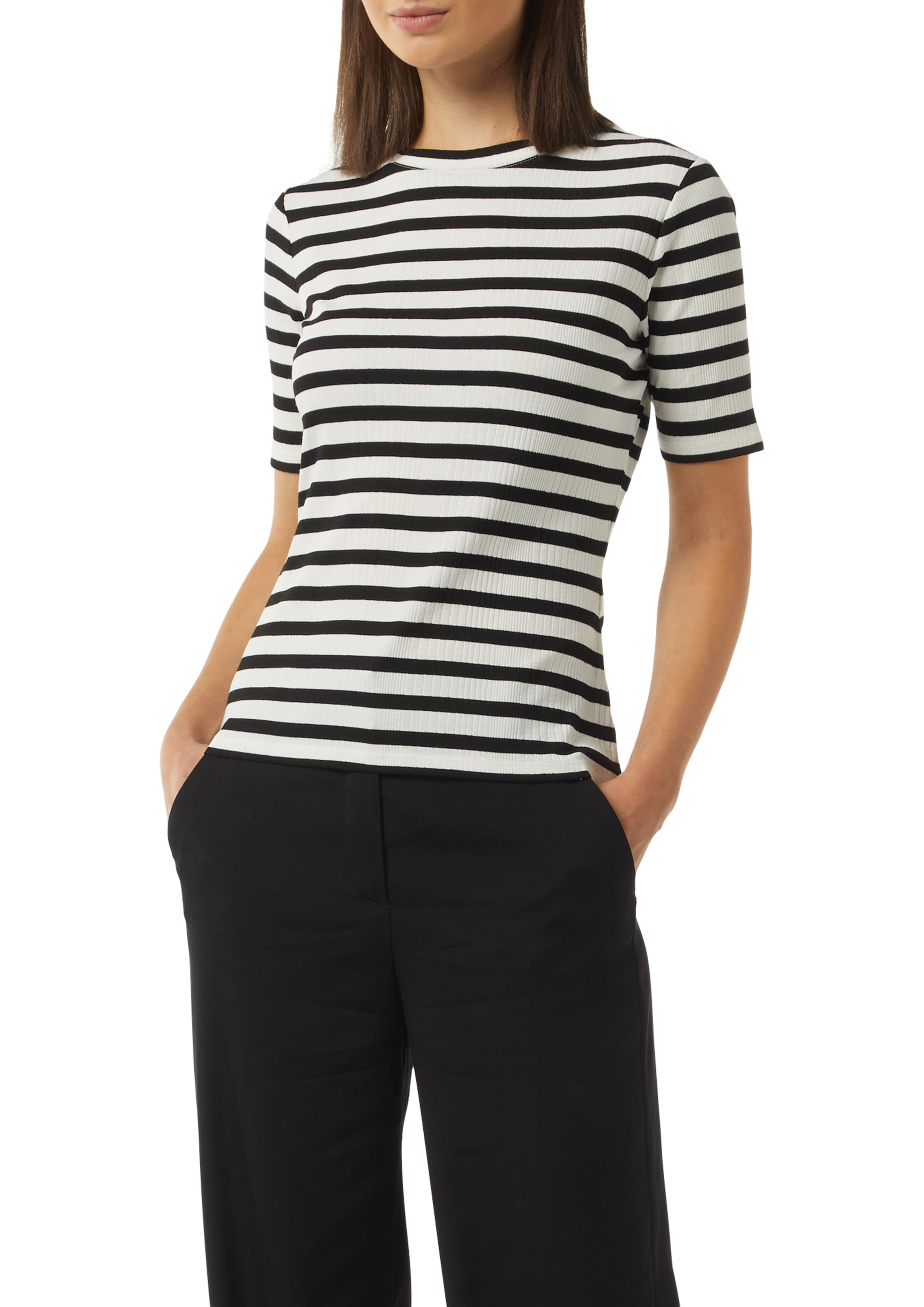 Striped T-shirt in ribbed fabric - Black | SCAYLE