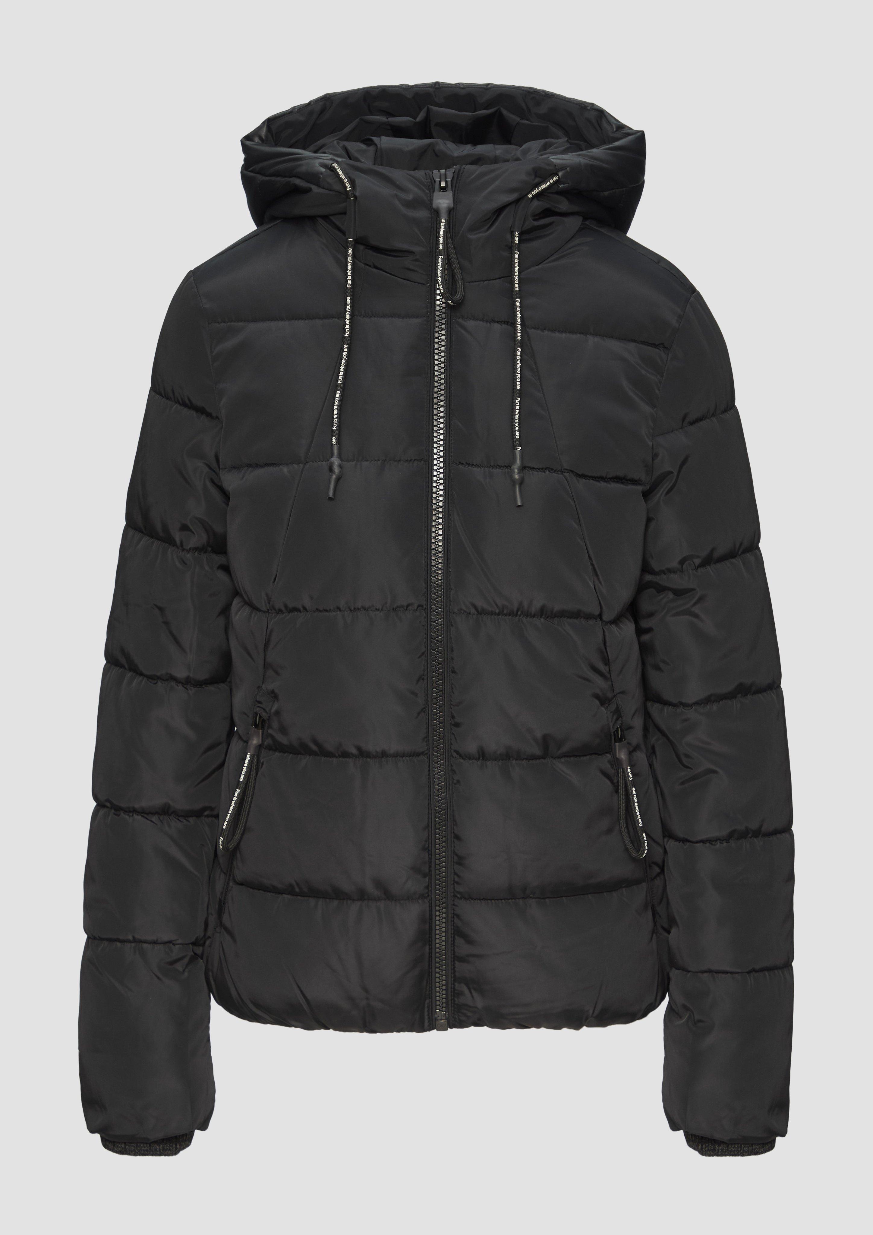 QS - Wattierte Steppjacke mit Kapuze, Damen, schwarz