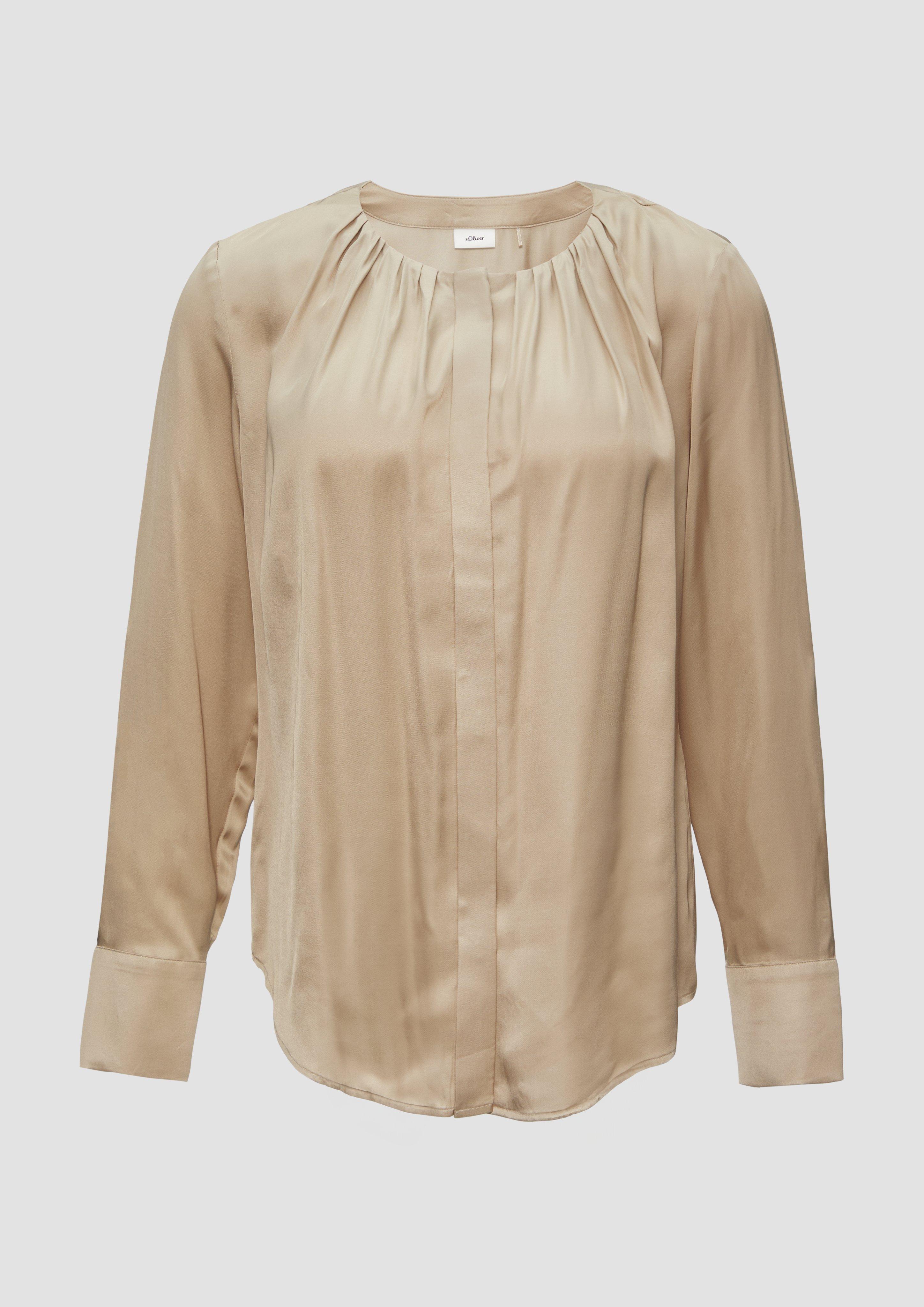 s.Oliver - Satinbluse mit Raffung und verdeckter Knopfleiste, Damen, Beige