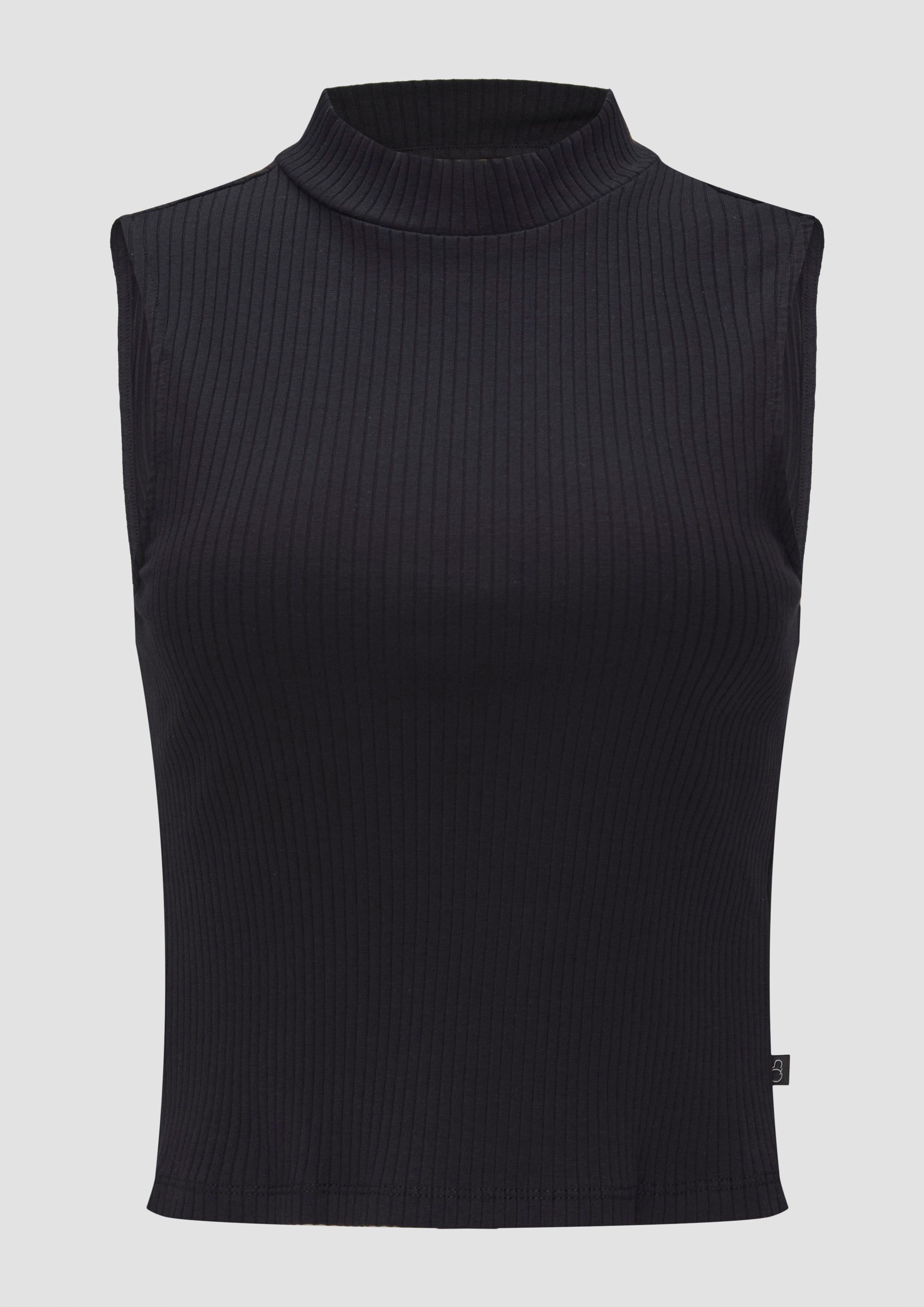 QS - Verkürztes Ripptop mit Turtleneck, Damen, schwarz