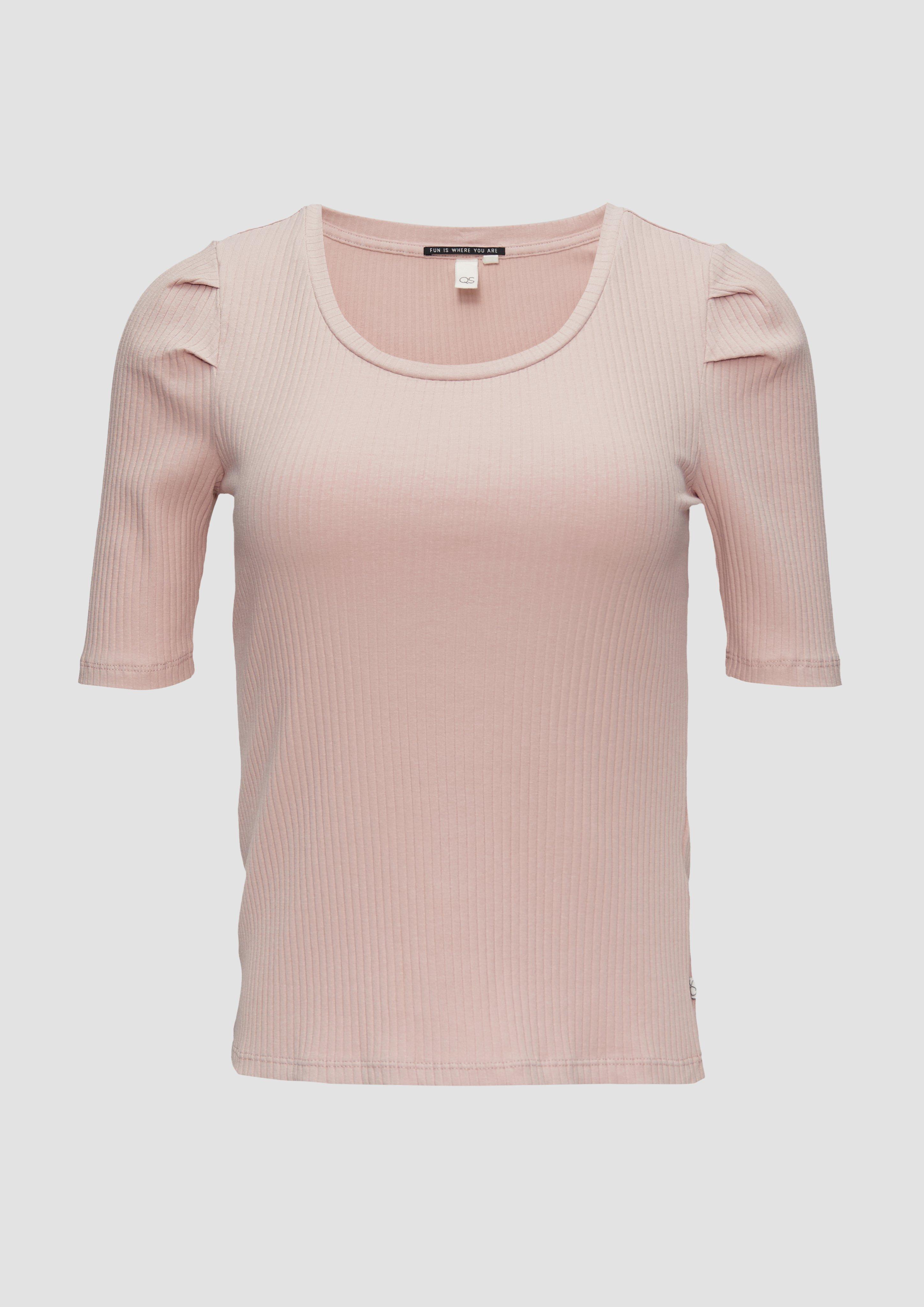 QS - Rippshirt mit Puffärmel, Damen, Rosa