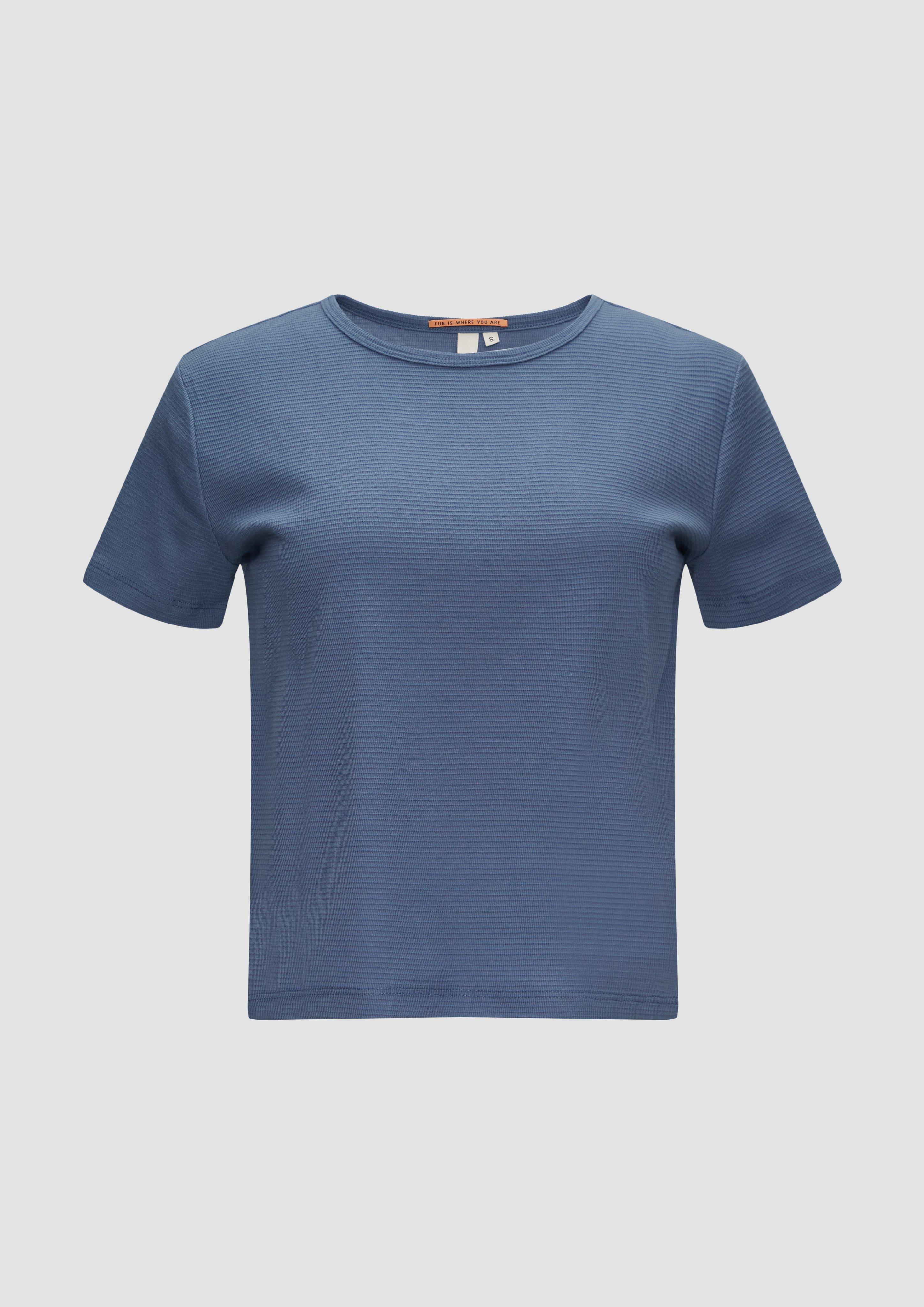 QS - Verkürztes T-Shirt mit Piquéstruktur, Damen, blau