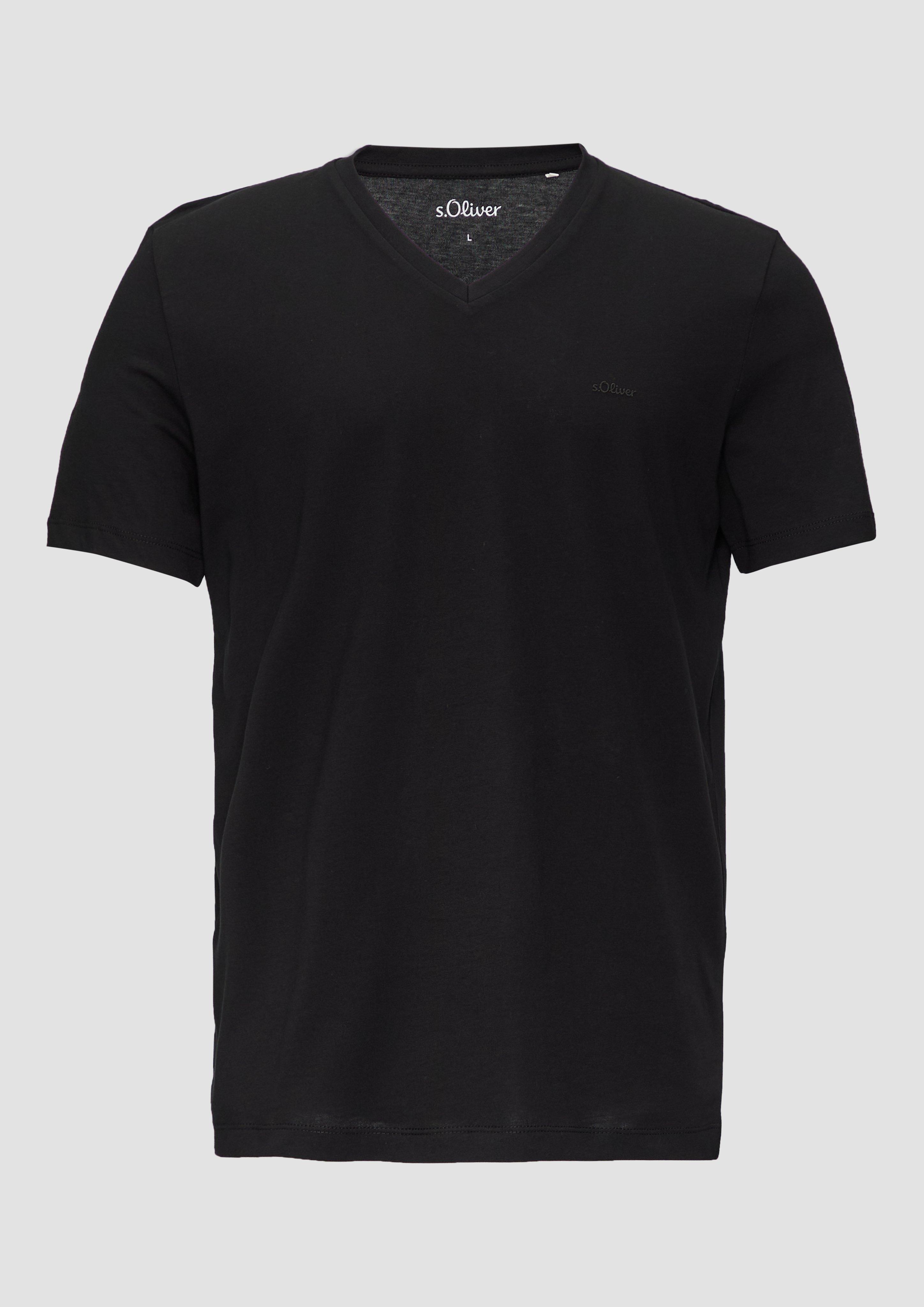 s.Oliver - T-Shirt mit Logo-Detail, Herren, schwarz