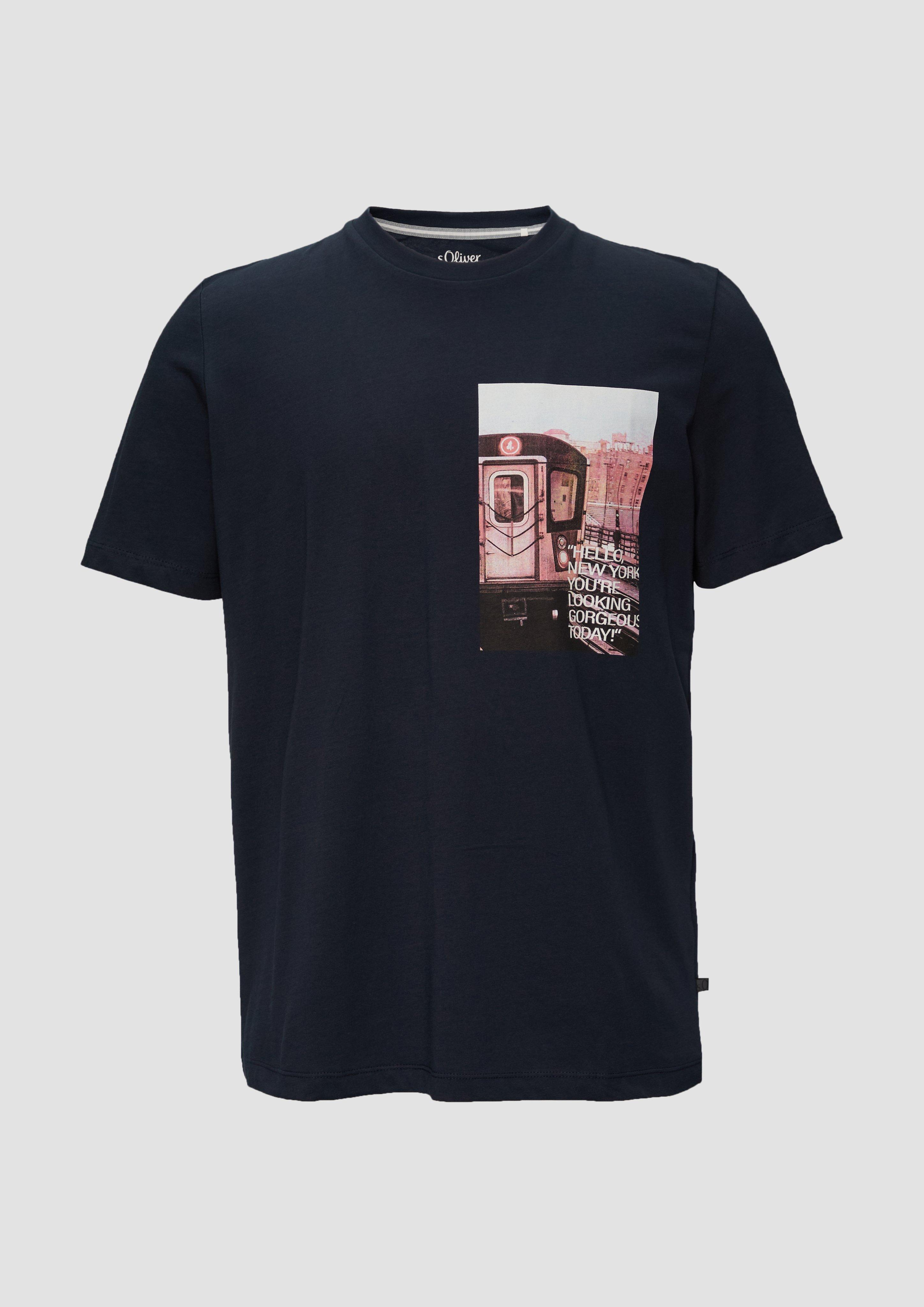 s.Oliver - T-Shirt mit Fotoprint, Herren, blau