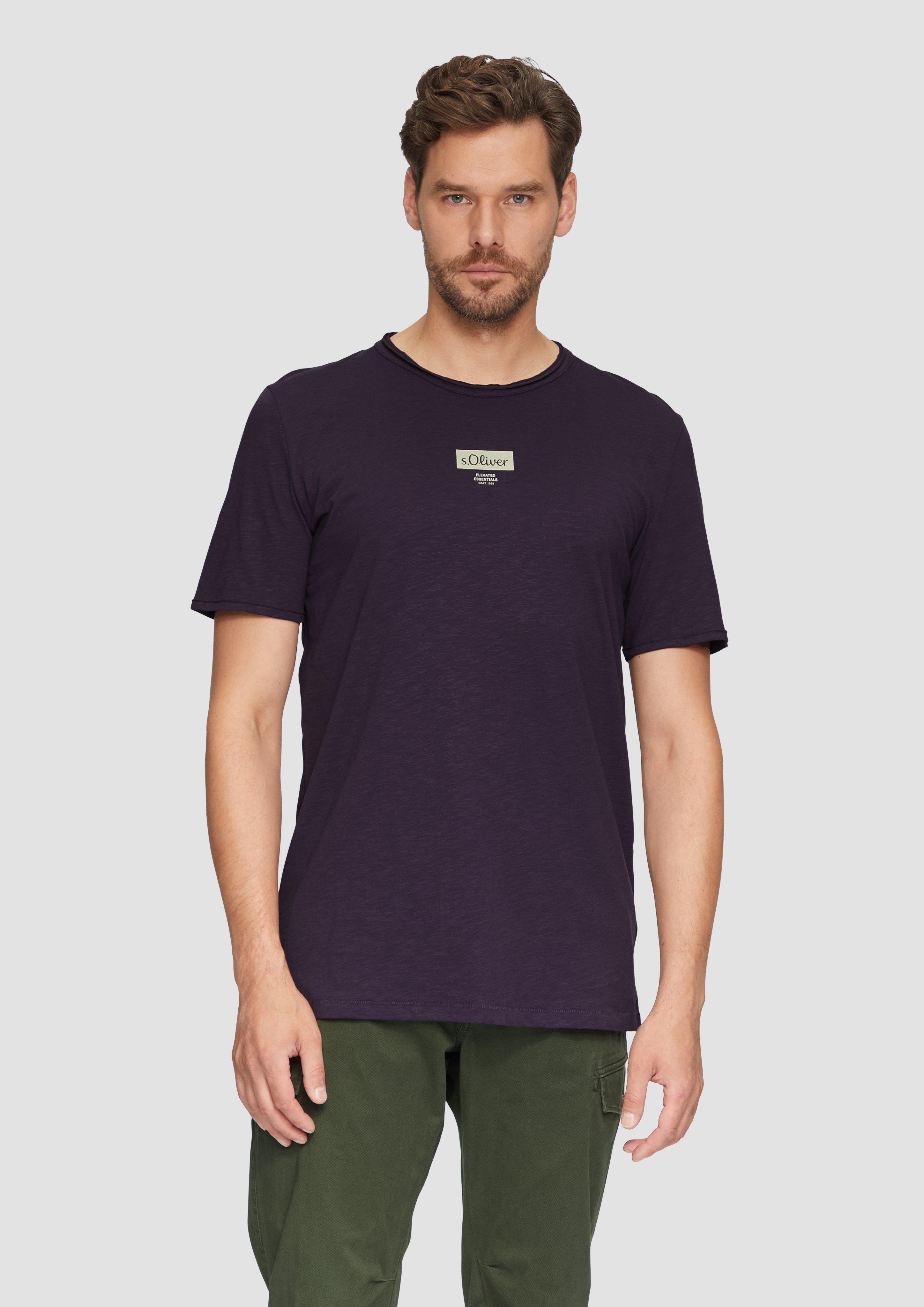 S.Oliver Logo-Shirt mit Rollkante und Flammgarnstruktur