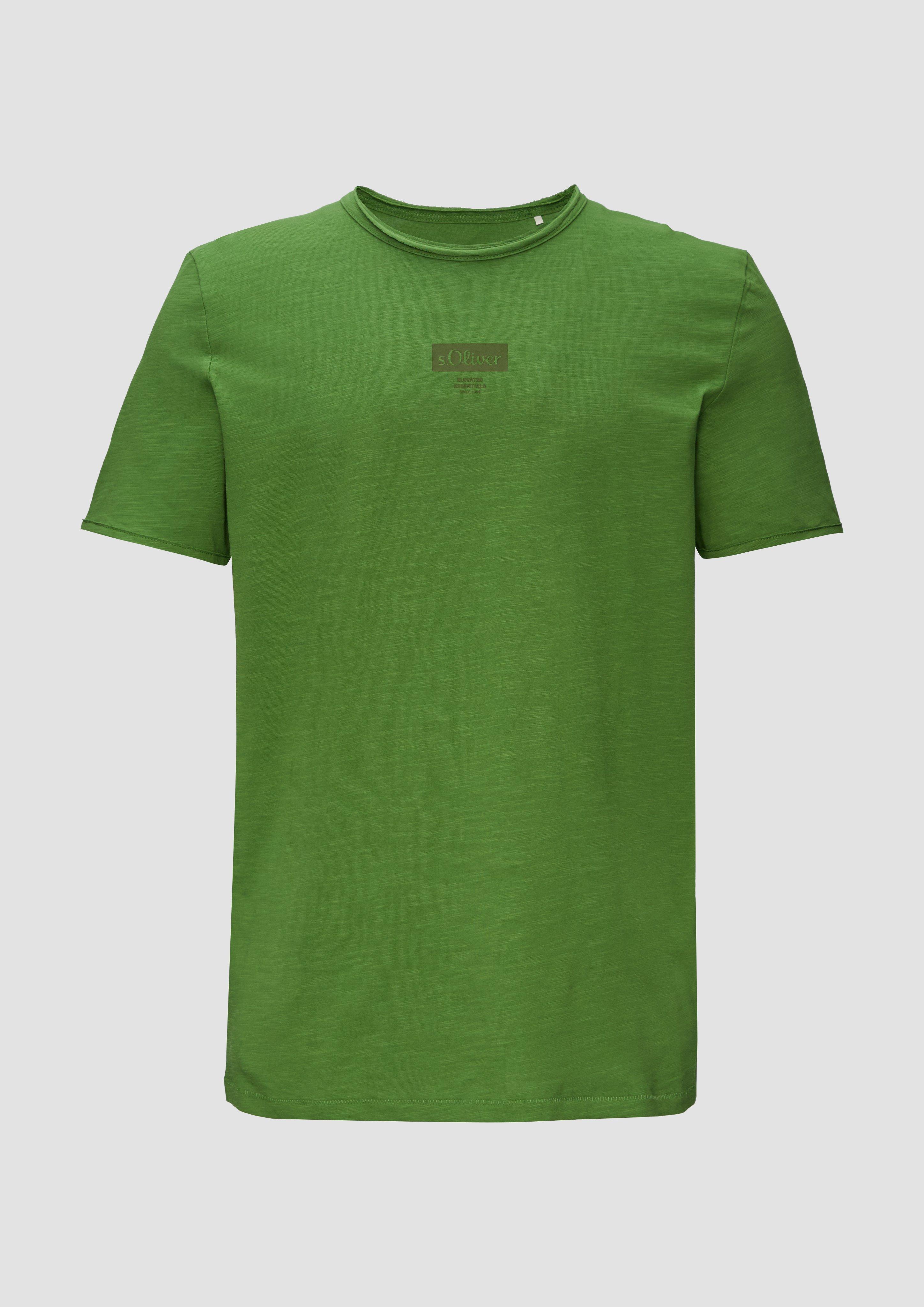 Thumbnail - s.Oliver - Logo-Shirt mit Rollkante und Flammgarnstruktur, Herren, grün