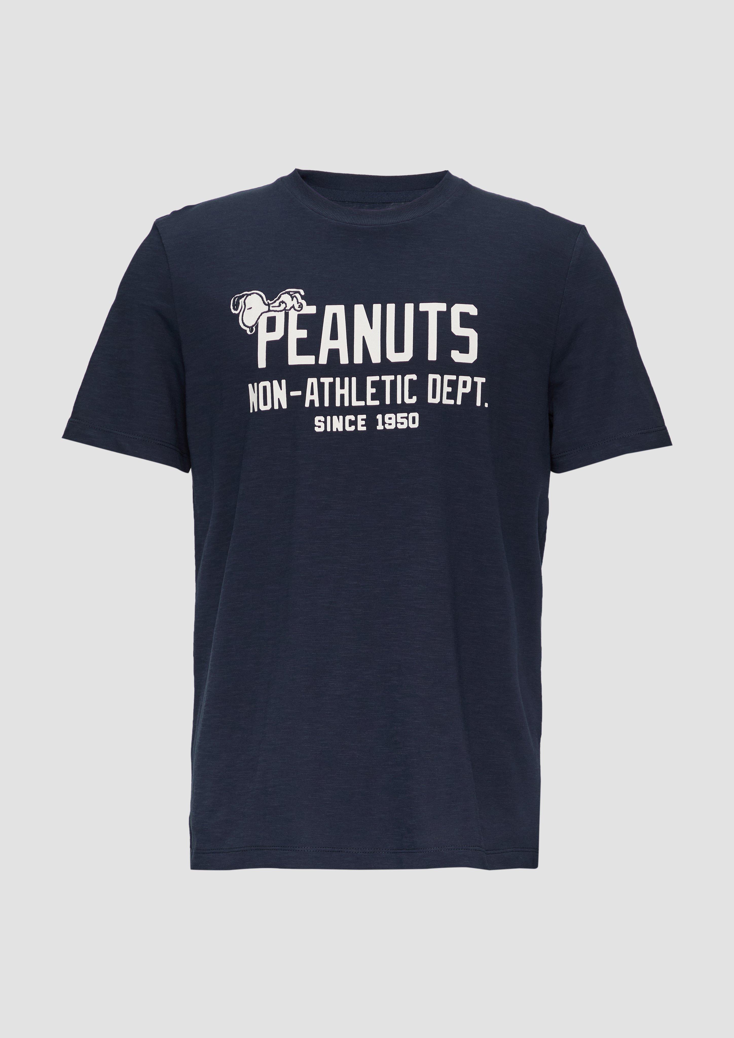 s.Oliver - T-Shirt mit Peanuts®-Motiv und Flammgarnstruktur, Herren, blau