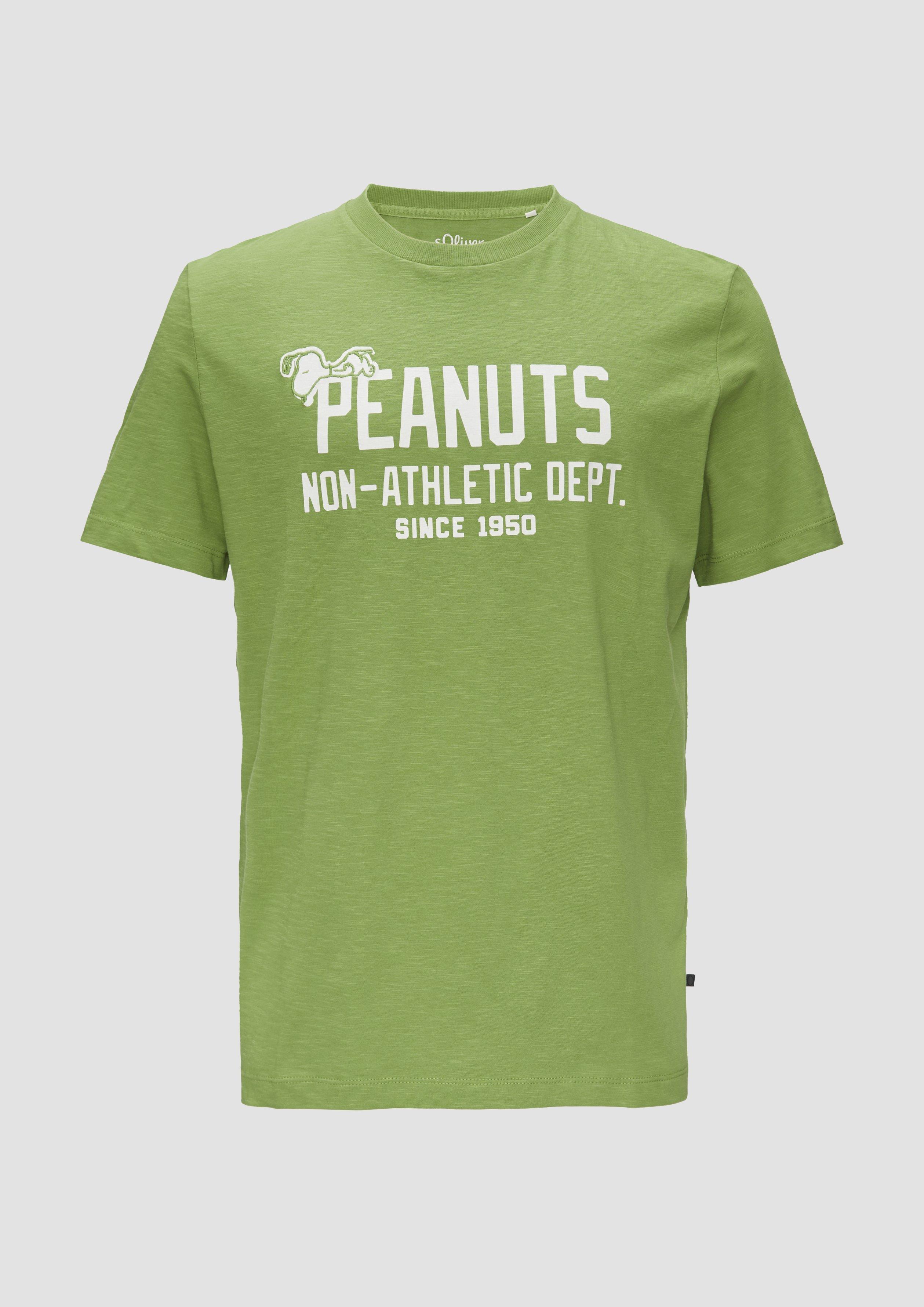 s.Oliver - T-Shirt mit Peanuts®-Motiv und Flammgarnstruktur, Herren, grün