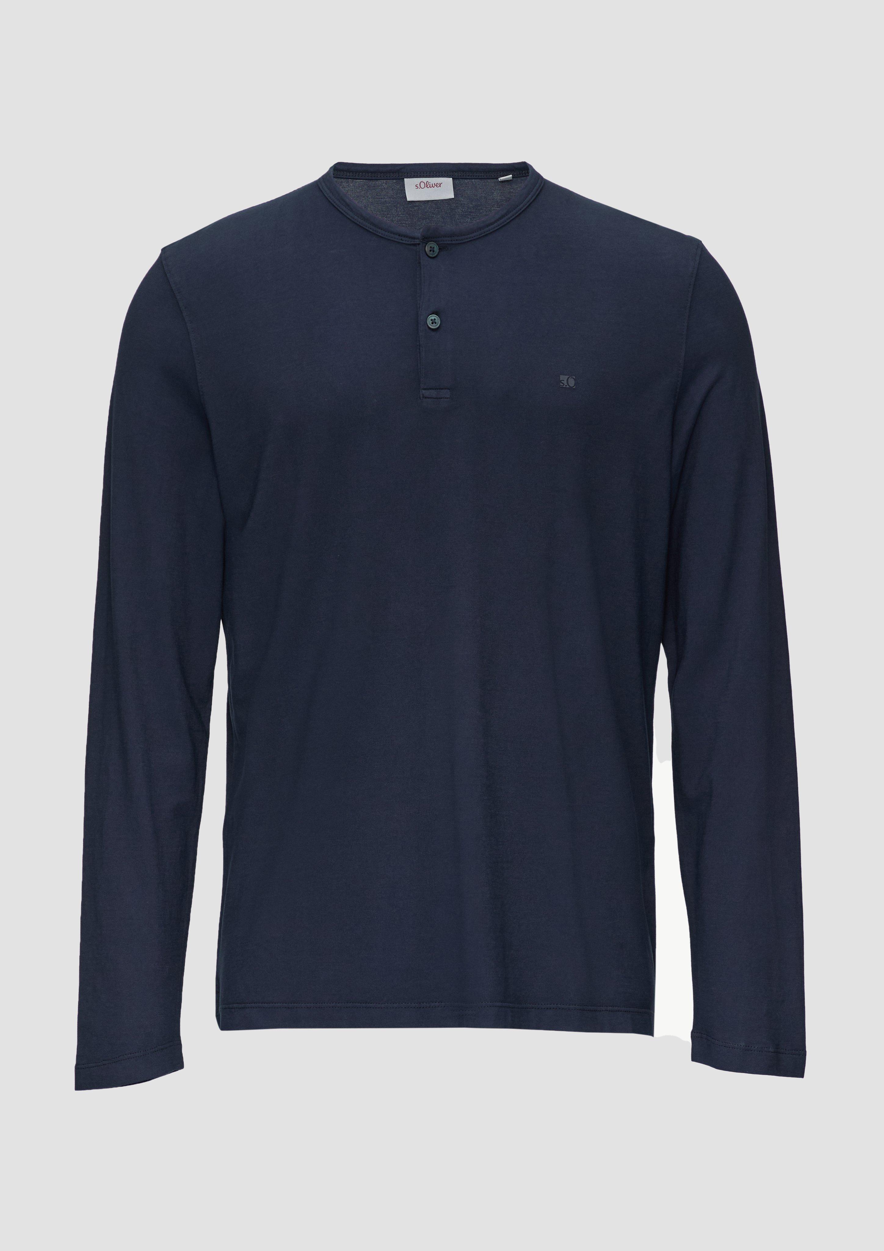 s.Oliver - Langarmshirt mit Henley-Ausschnitt und Garment Dye, Herren, blau