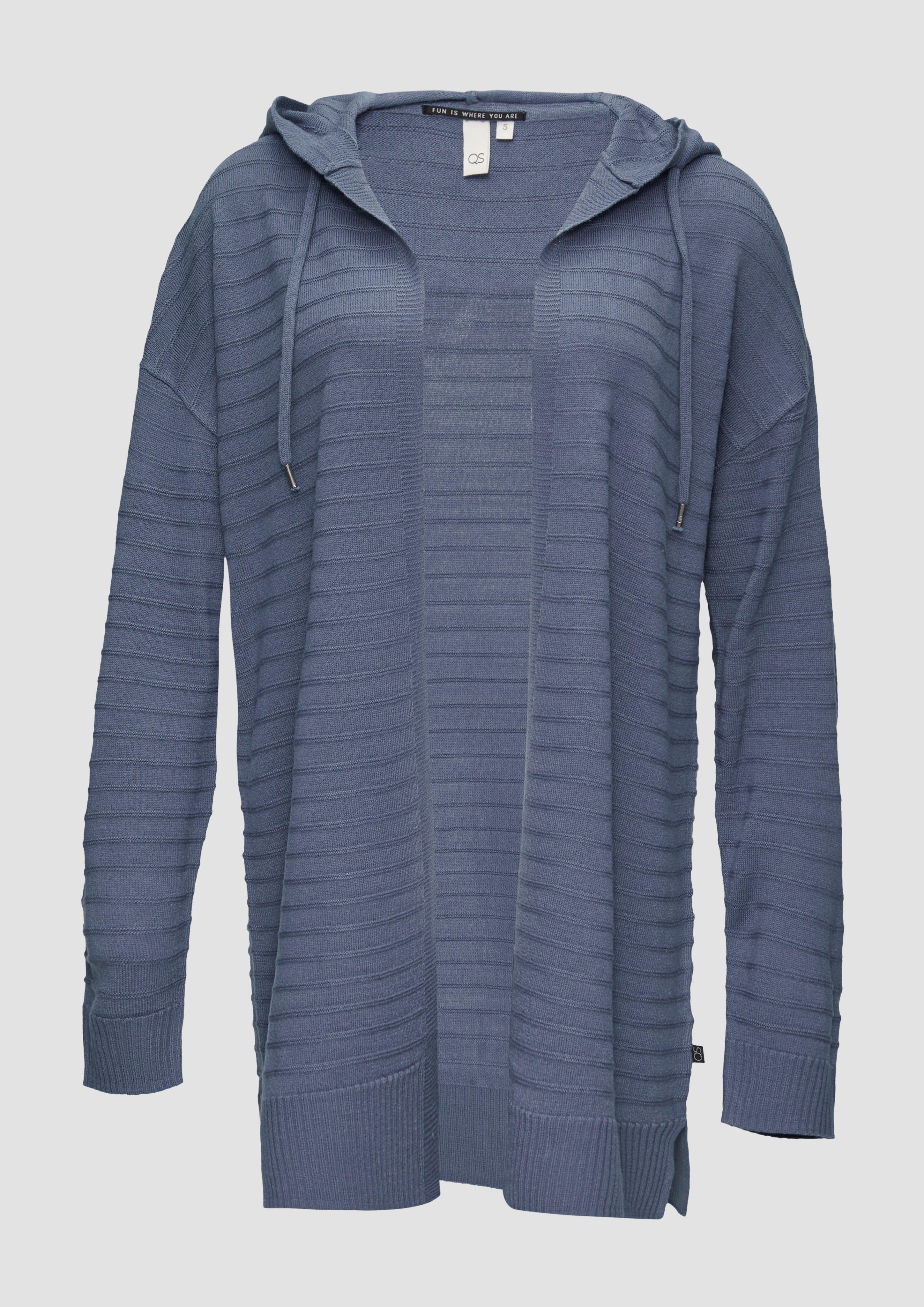 QS - Strickjacke mit Kapuze und Streifenstruktur, Damen, blau