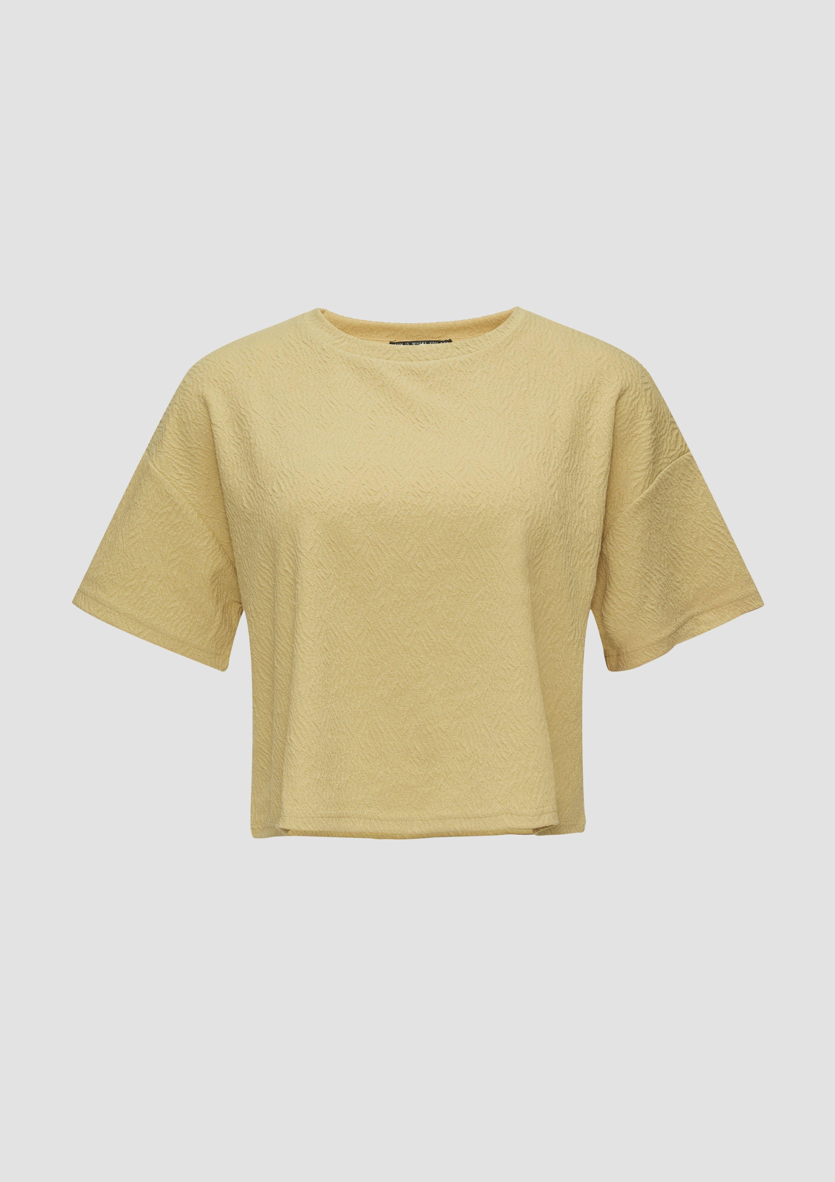 QS - Verkürztes Oversized T-Shirt mit Struktur, Damen, gelb