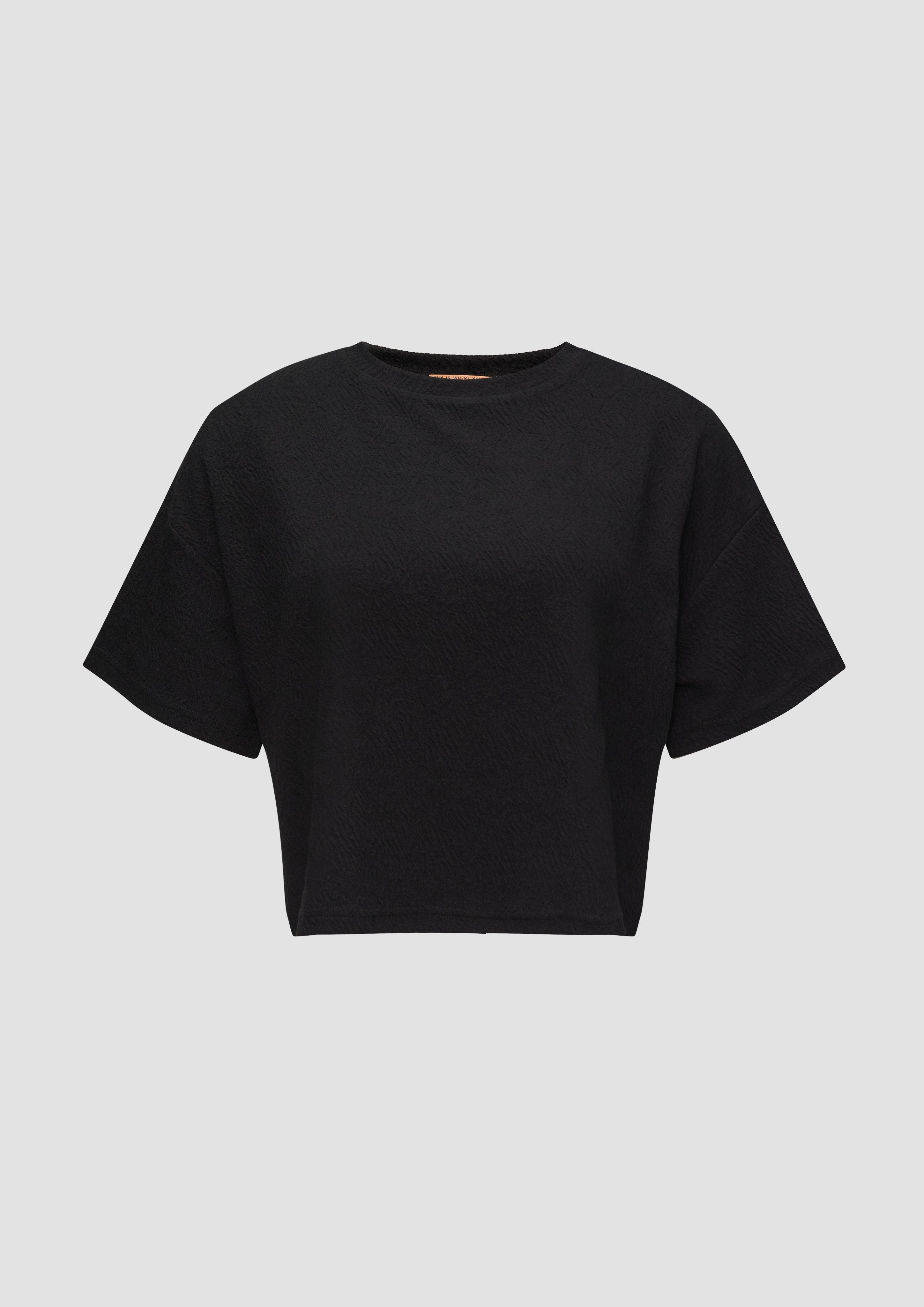 QS - Verkürztes Oversized T-Shirt mit Struktur, Damen, schwarz